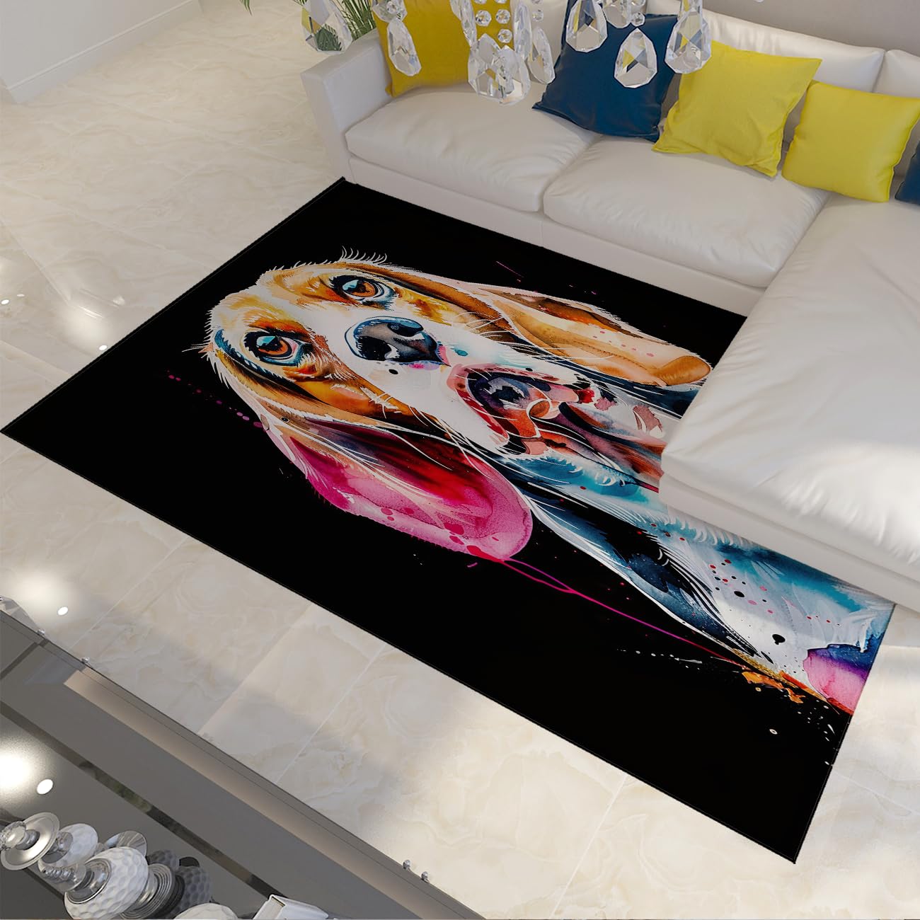 Tapis chien coloré moderne lavable 160x230cm pour décoration salon et grand couloir