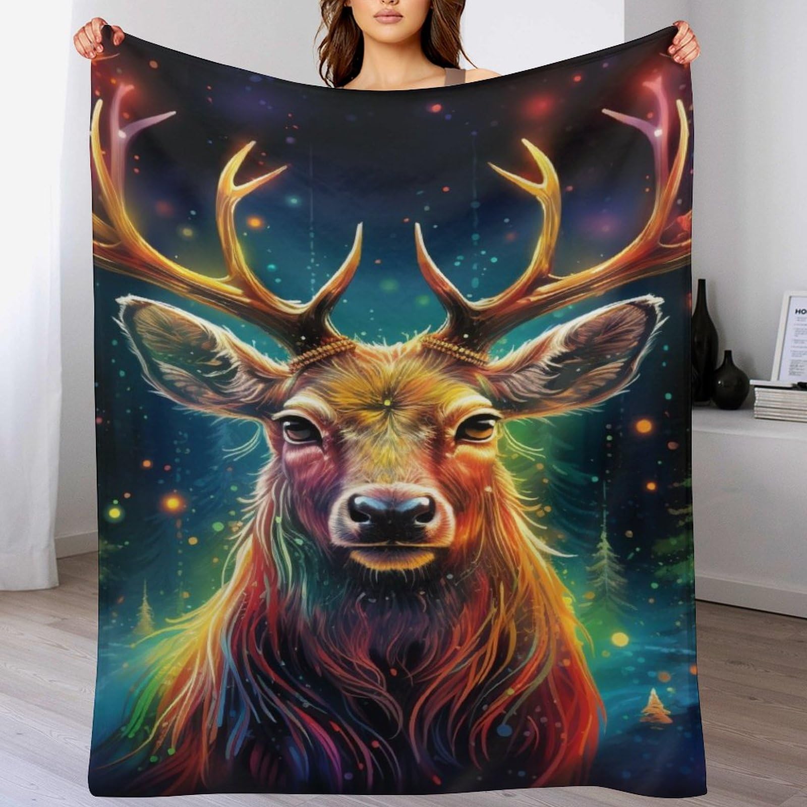 Couverture duveteuse et douce élan plaid léger en peluche souple pour canapé