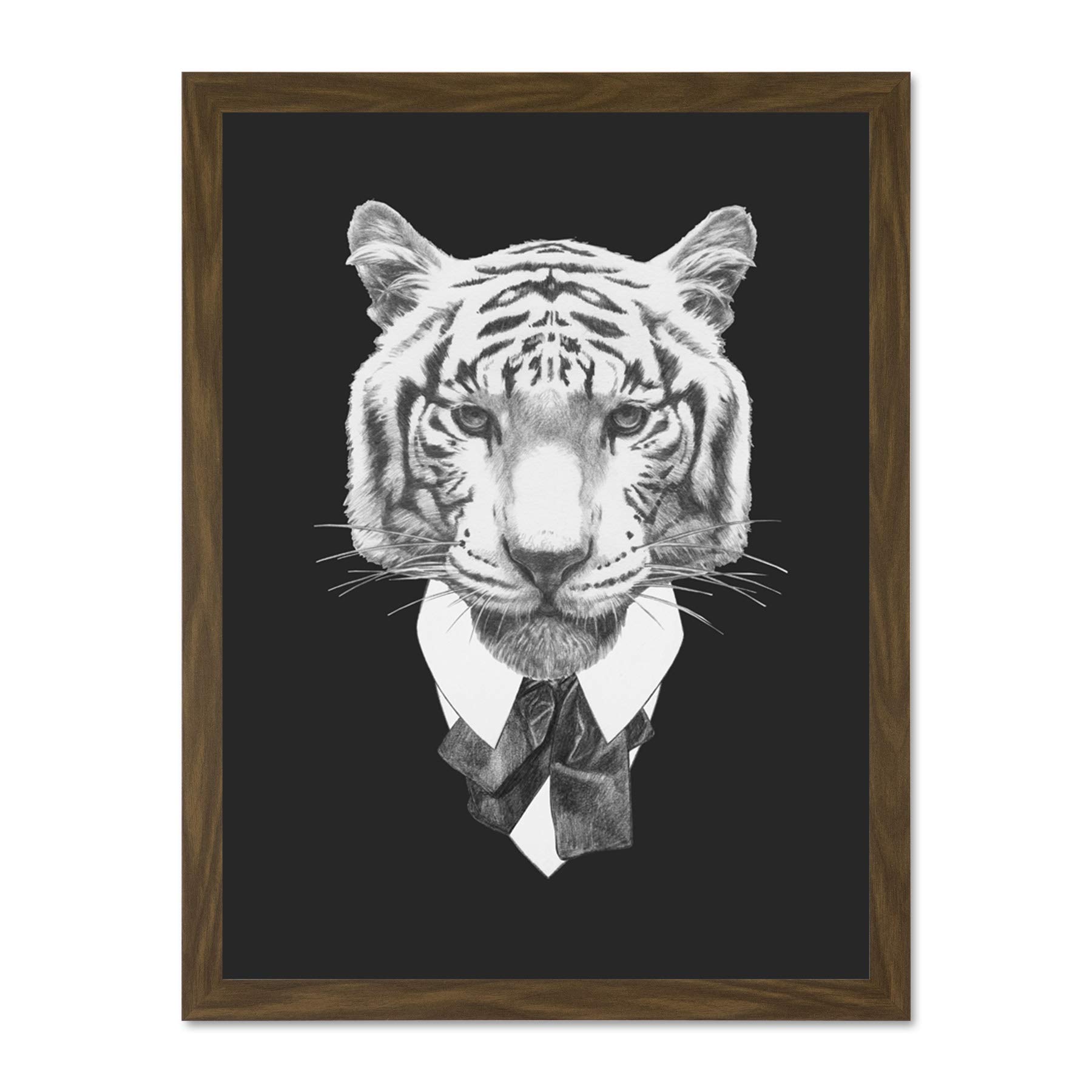 Wee Blue Coo Bow Tie Tiger Drawing Large Framed Art Print Wall Poster 18x24 inch