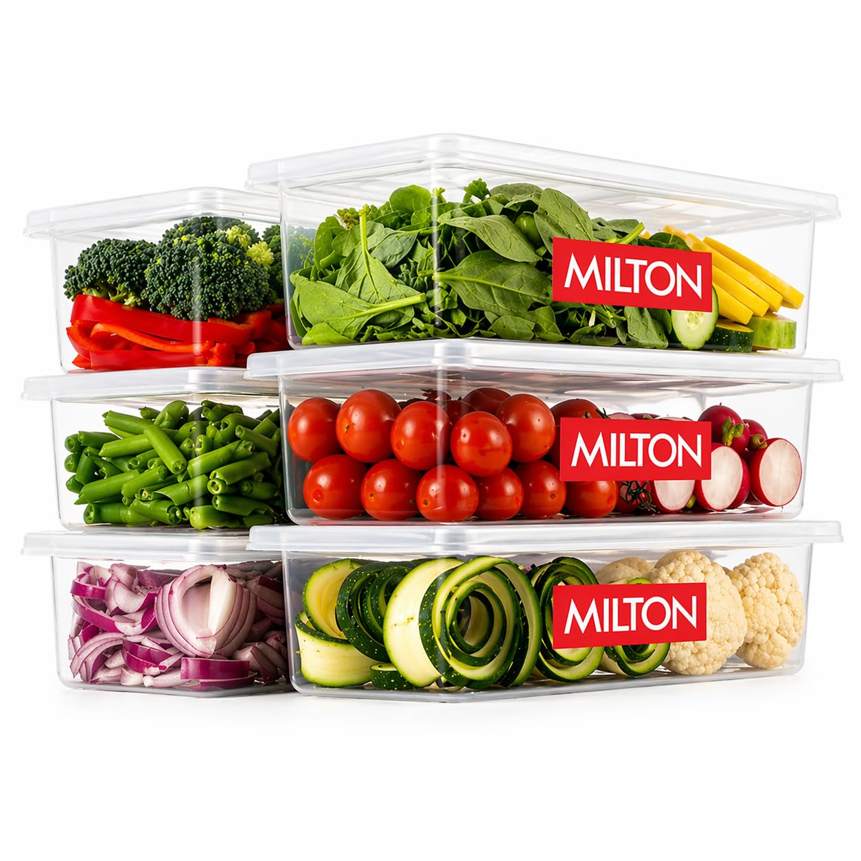 MILTON Cryo Fridge Storage Boxes Set of 6 Fridge Organizer Container with Waterproof Vinyl Stickers & Removable Drain Plate, Lid, Stackable Box, Plastic Containers 1500 ml, Transparent-picture-15
