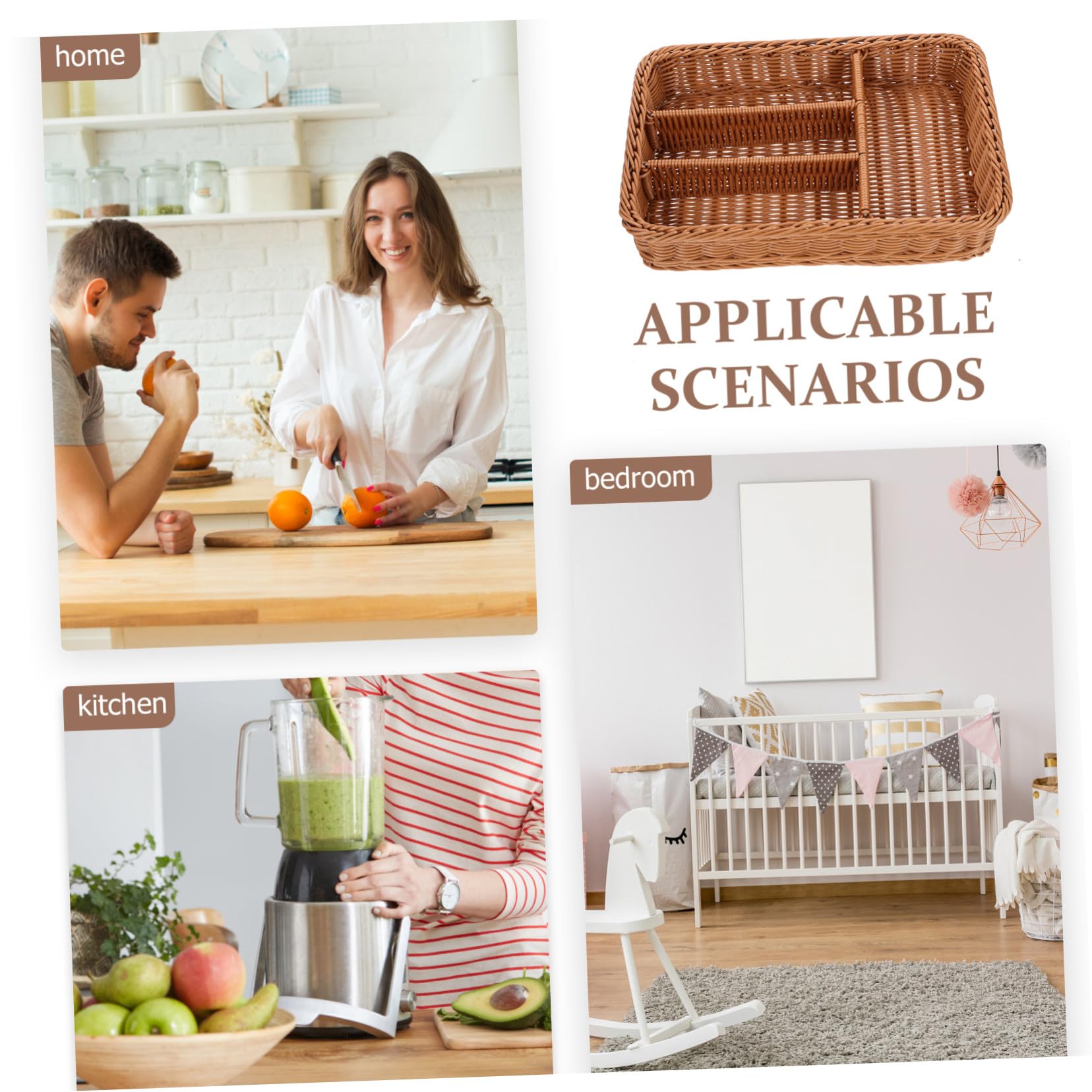 Cesta de Cubiertos Cesta de Almacenamiento de Tenedores Cubiertos de Mimbre Cuchillería utensilio para cajón