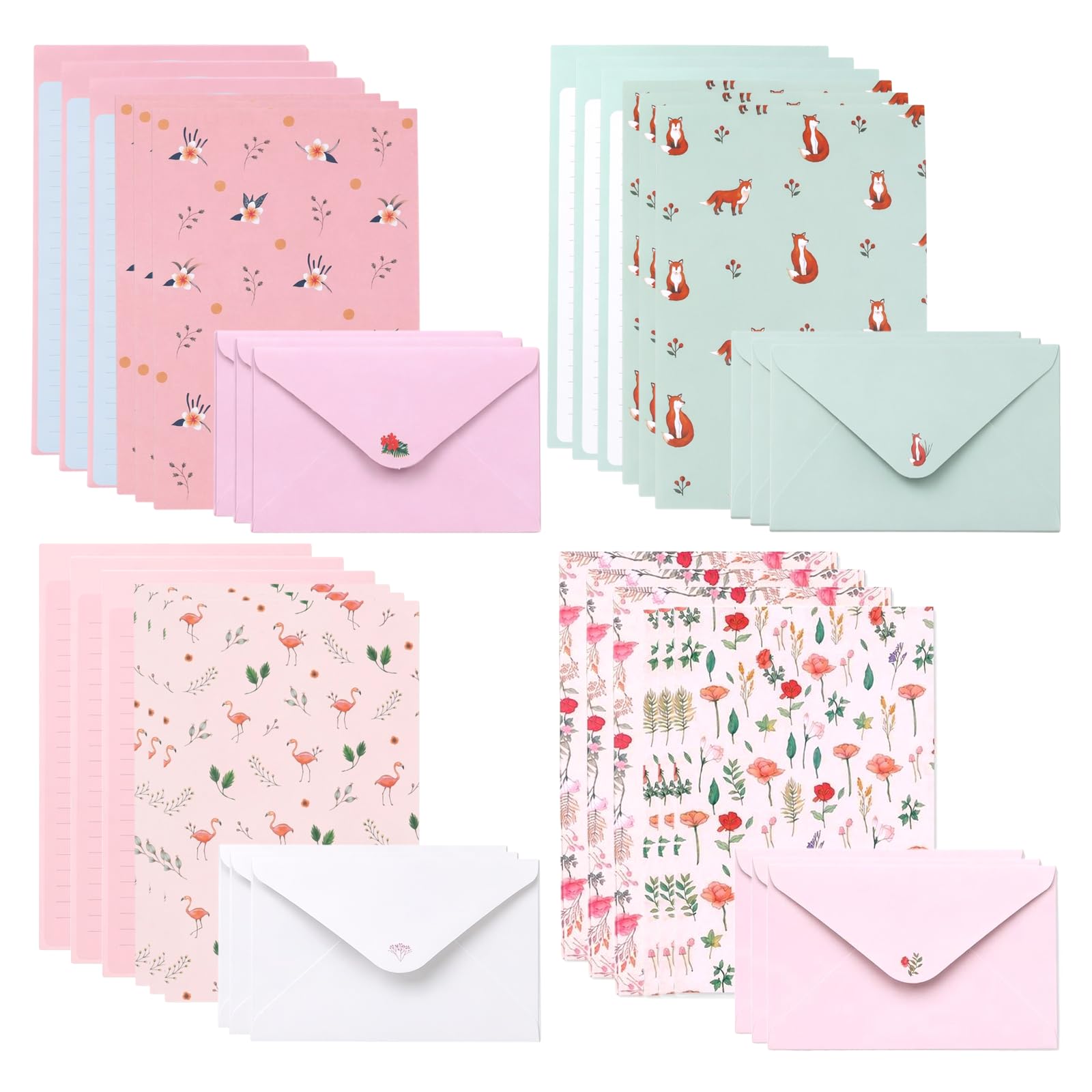 36 Pcs Stationery Paper and Envelopes Set, 4 Unique Pattern Designs