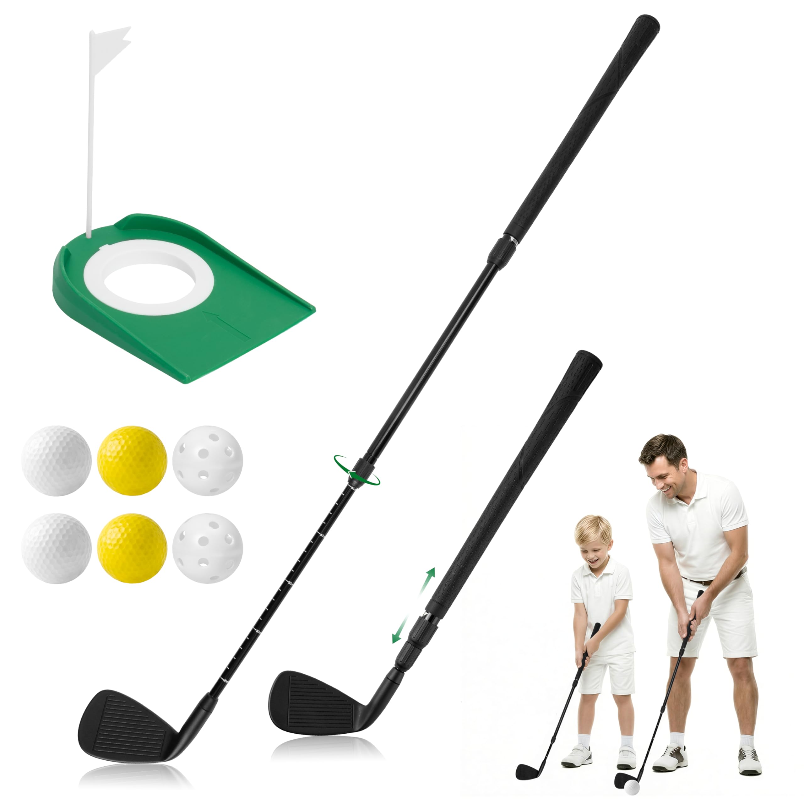 Wood Homing Golf Putter Adjustable - Golf Training Putter Right Handed for Beginner Adult Junior Kid with 6 Practice Ball & 1 Flag Putting Cup, Golfs Training Equipment Gift for Garden Indoor Use