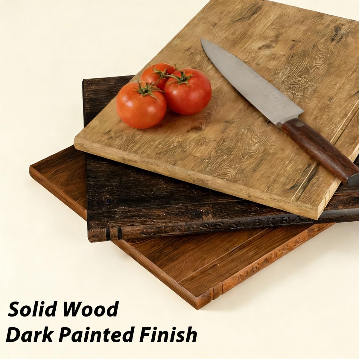 Juego de 3 Tablas de Cortar de Madera para Libros de Biblioteca, Antideslizantes con Ranura para Jugos, Fáciles de Guardar y con Soporte, Bandeja para Servir Carne, Verduras, Frutas(Marrón)