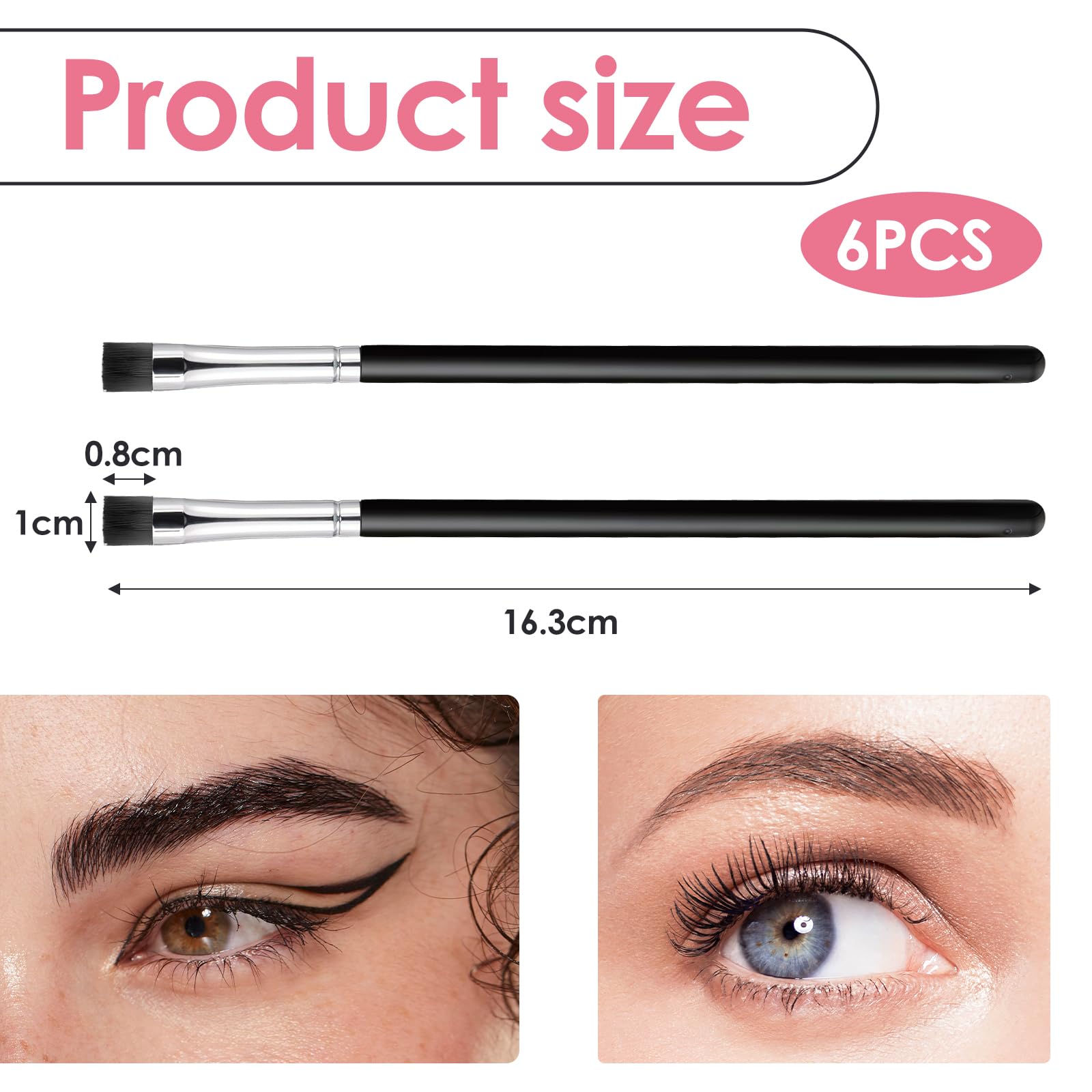 6 pennelli sottili e piatti per eyeliner, pennello preciso per definire le sopracciglia, pennello piatto per sopracciglia, correttore, setole sintetiche rigide, sottili, per definire il trucco delle