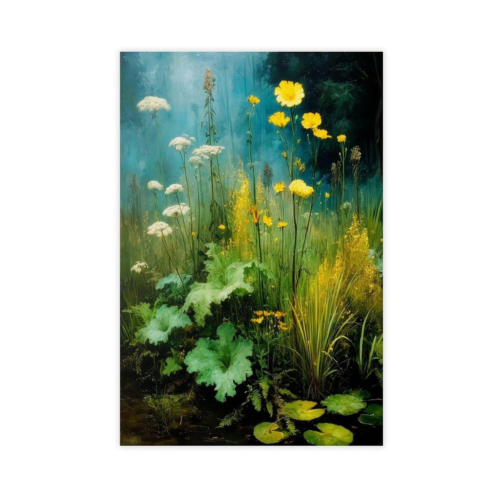 Bareronor Red Wildflower Meadow Canvas Poster Bedroom Decor Landscape Office Room Decor Gift 16" L X 24" W