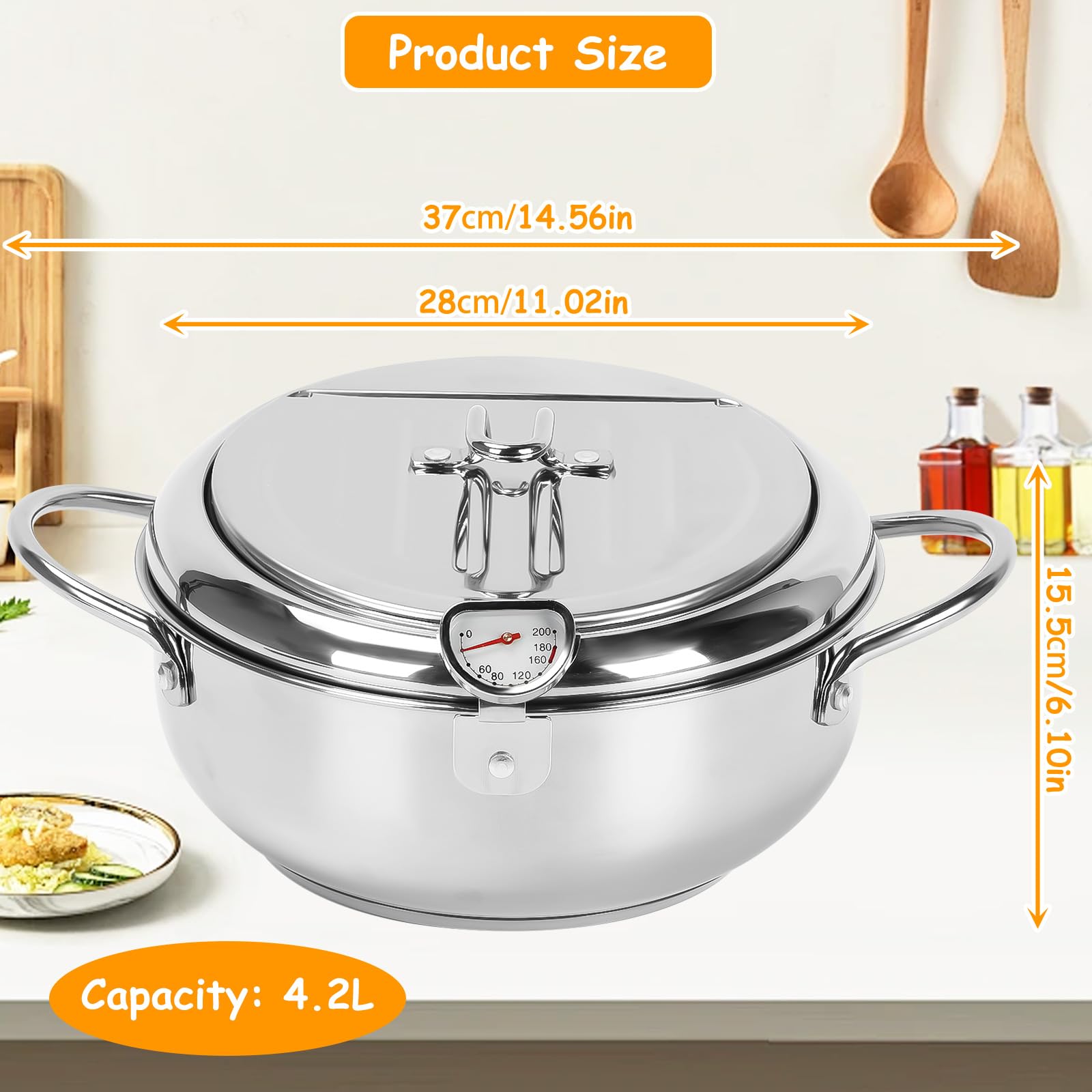 Deep Fryers, Stainless Steel Deep Fryer with Temperature Control for Chicken, Fish, French Fries, Shrimp (11Inch/ 4.2L)