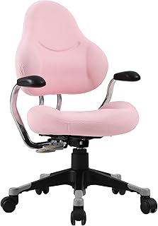 Ergonomic Kids Desk Chair Children Study Swivel Chair with Adjustable Height Mesh Mid-Back Kids Office Chair w/Lumbar Support, Rolling Castor & Pull Ring for 5-14 Years Old Kids, Pink