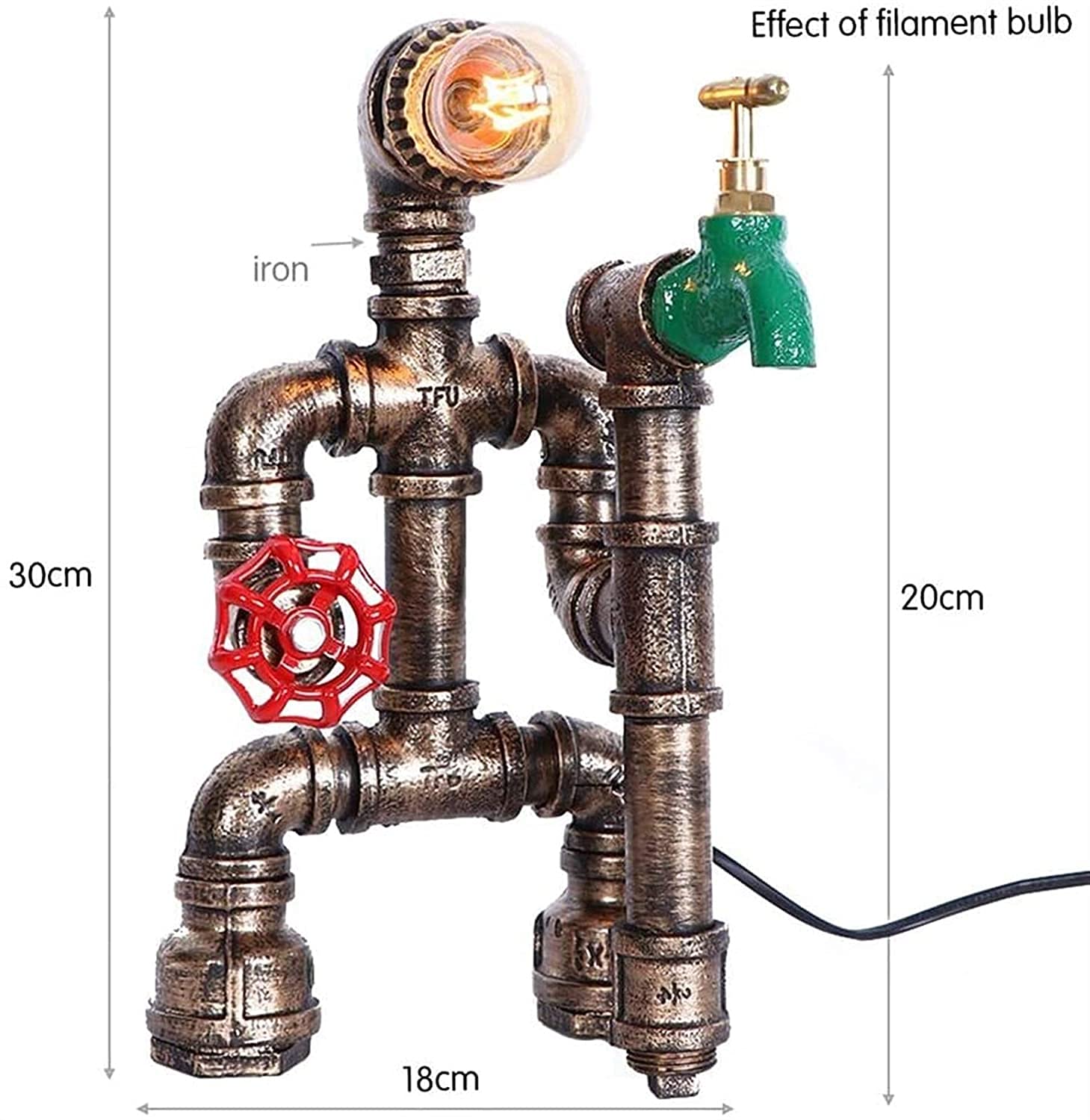 Schreibtischlampe Kreative Industrielle Schmiedeeisen Roboter Schreibtischlampe Metall Vintage E27 Edison Wasserpfeife Tischleuchten,Ohne Glühbirne,Ein