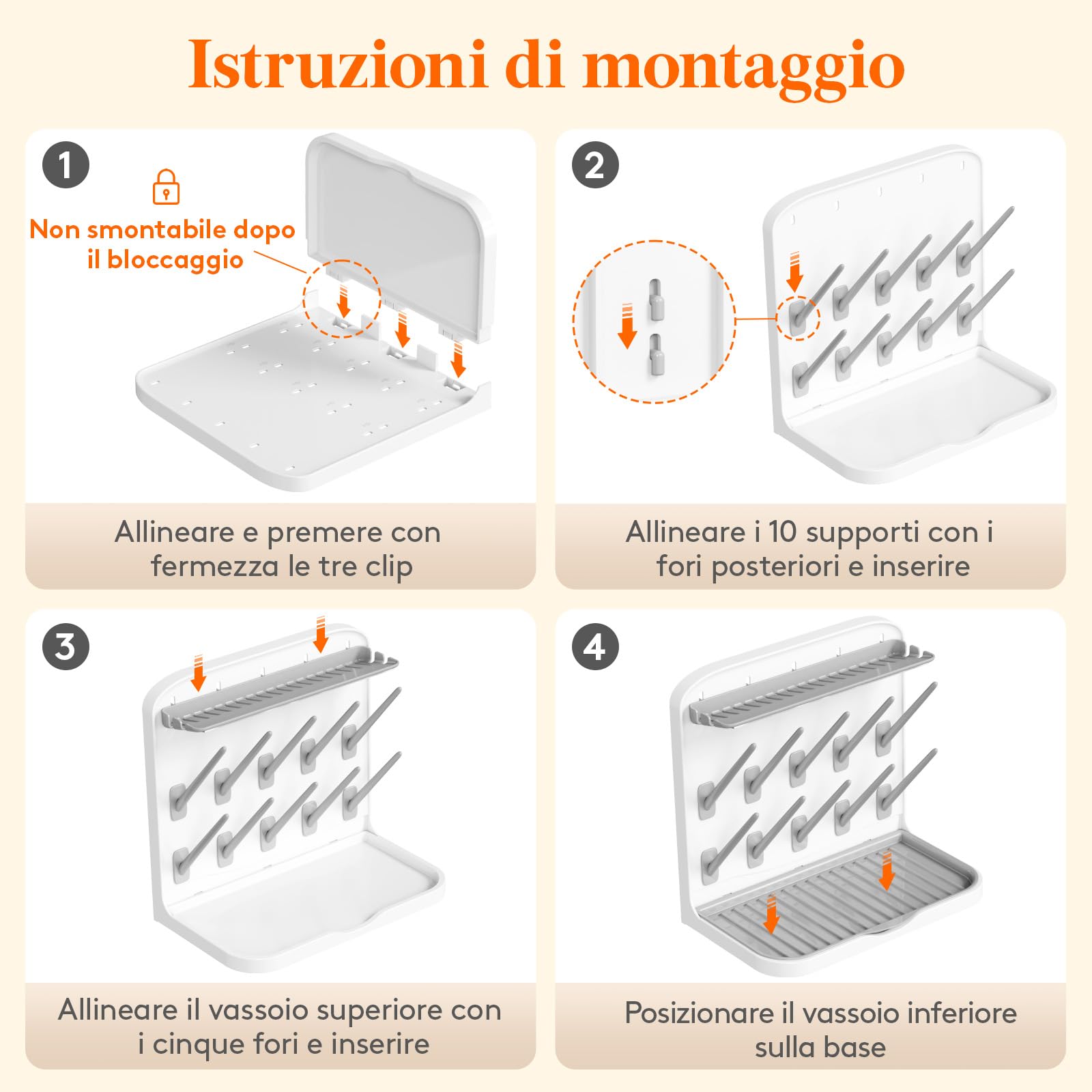 Lifewit Grande Scolabiberon, Scolabiberon Verticale con 10 Ganci e Contenitore per Tettarelle Rimovibile, Adatto a Cannucce a Pressione e Accessori per Tiralatte