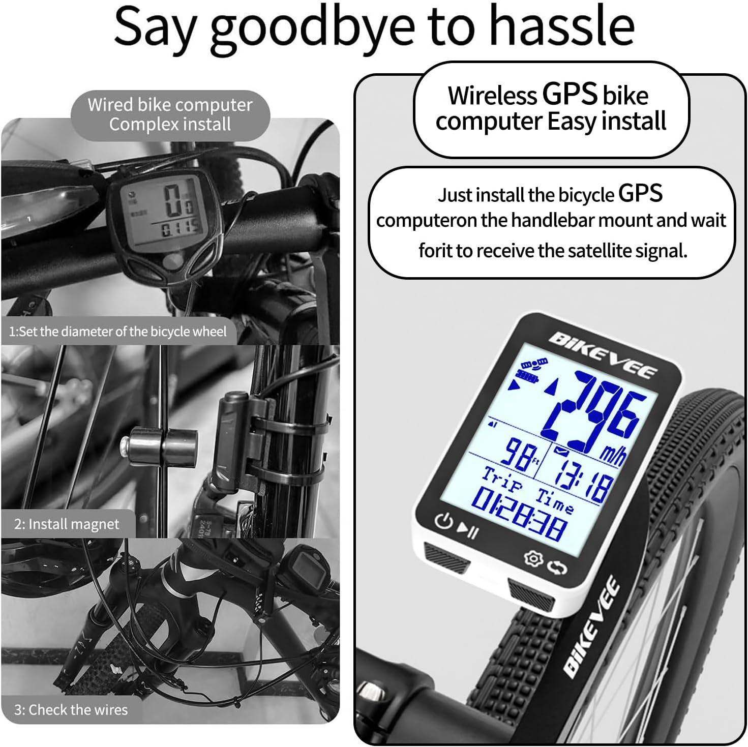 GPS Speedometer & Odometer - Wireless Bike Computer, Auto Start/Stop, Auto Backlight, IPX7 Waterproof, 2.4" LCD, Cycling Tracker in MPH & KM/H