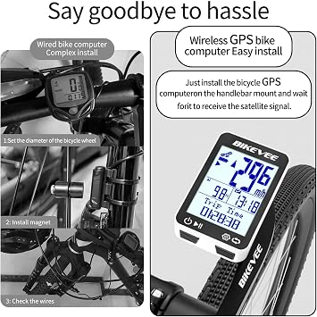 Wireless GPS Bike Computer, 9 Languages, 2.4 Screen, IPX7