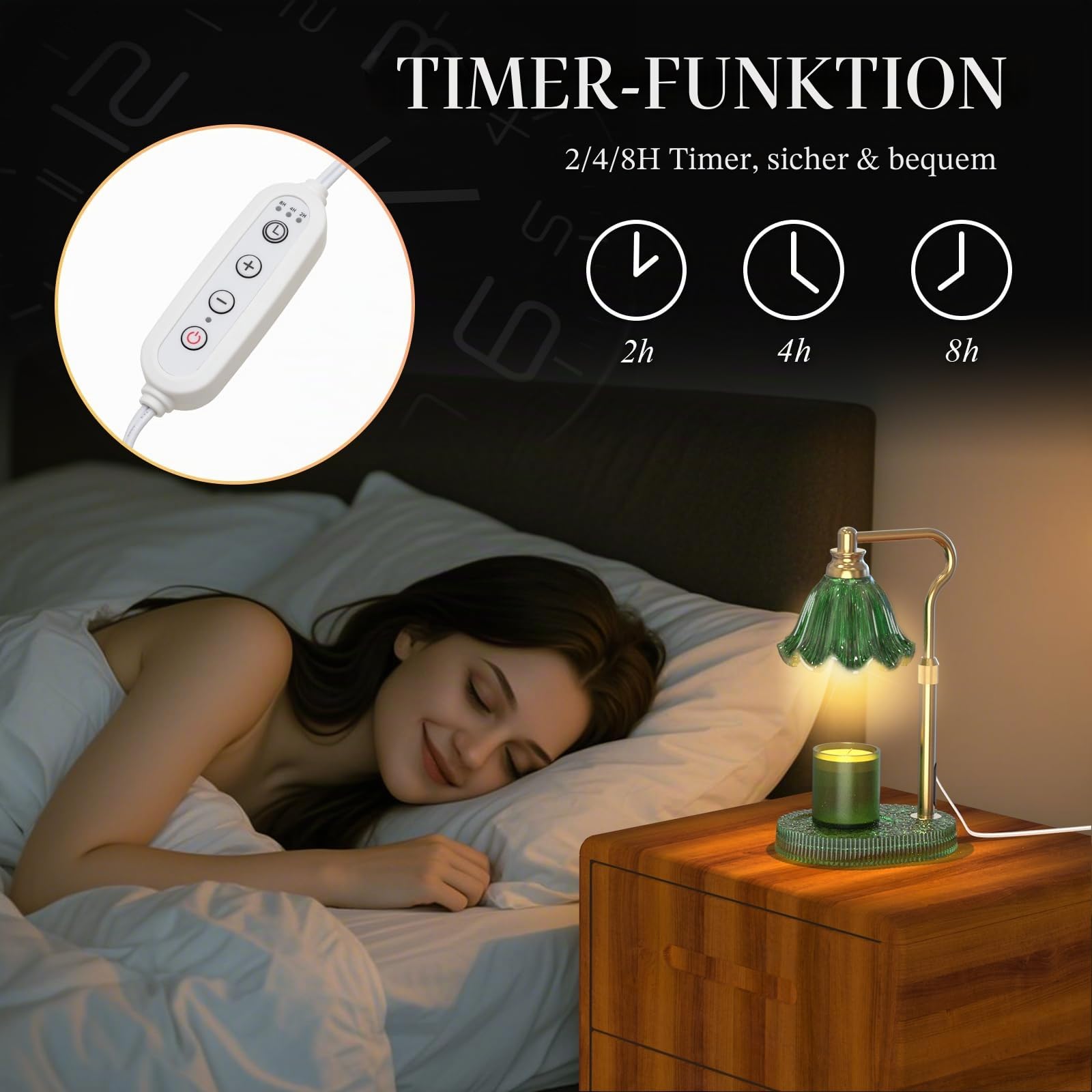Kerzenwärmer Lampe mit Timer & dimmbare 4-Stufen-Helligkeit - einstellbare Höhe, für neue Haus Schlafzimmer, Geschenke für Frauen (Grün)