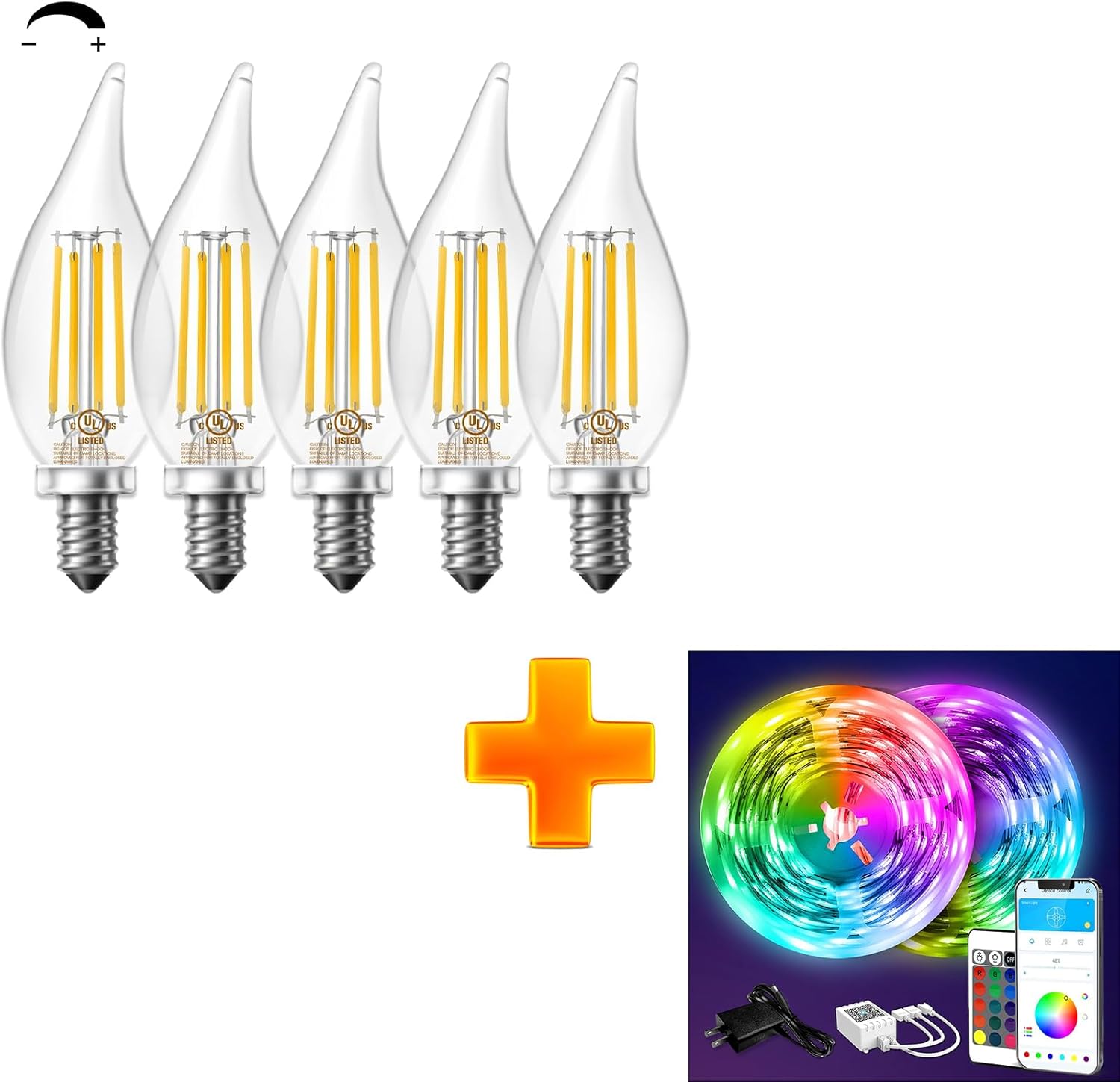 DAYBETTER Led Strip Lights 130ft with Candelabra LED Light Bulbs 5 Pack Tools