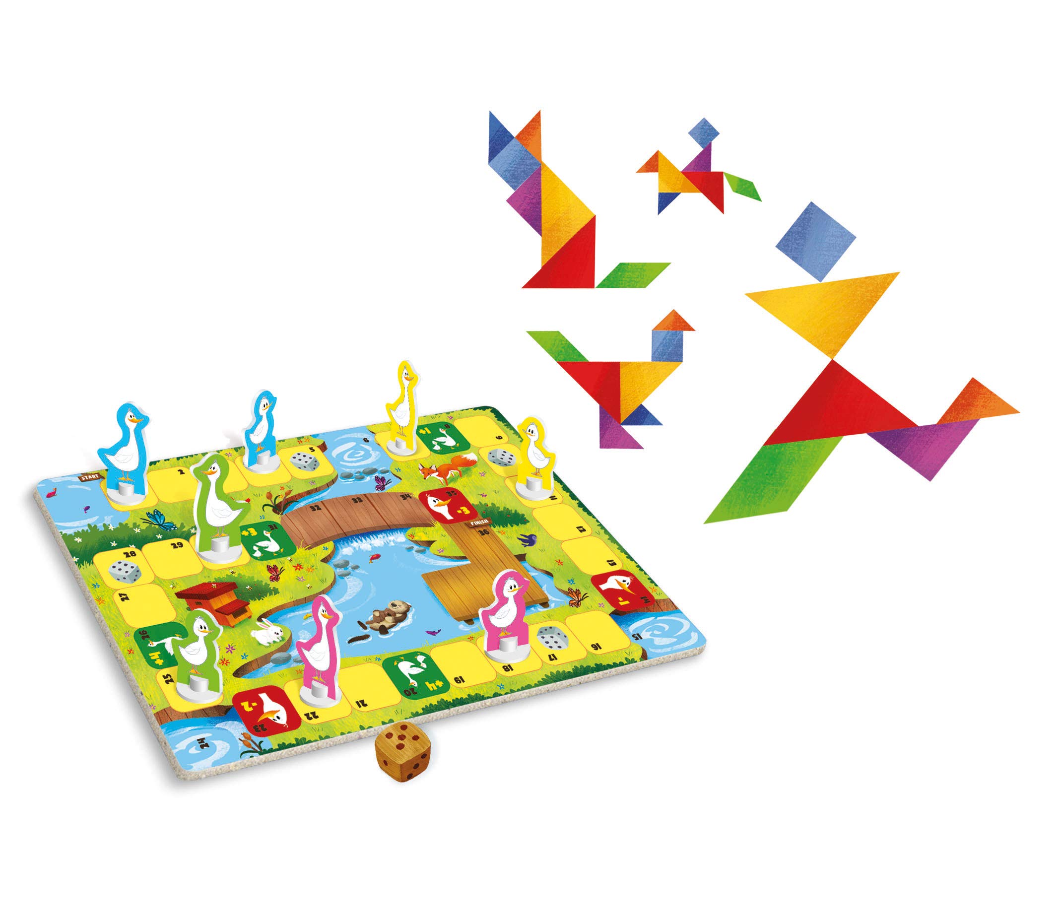 Clementoni Juego De Mesa 2 En 1 - El Ganso + Tangram, Familiar Para 1-6 Jugadores, +6 Años, Made In Italy