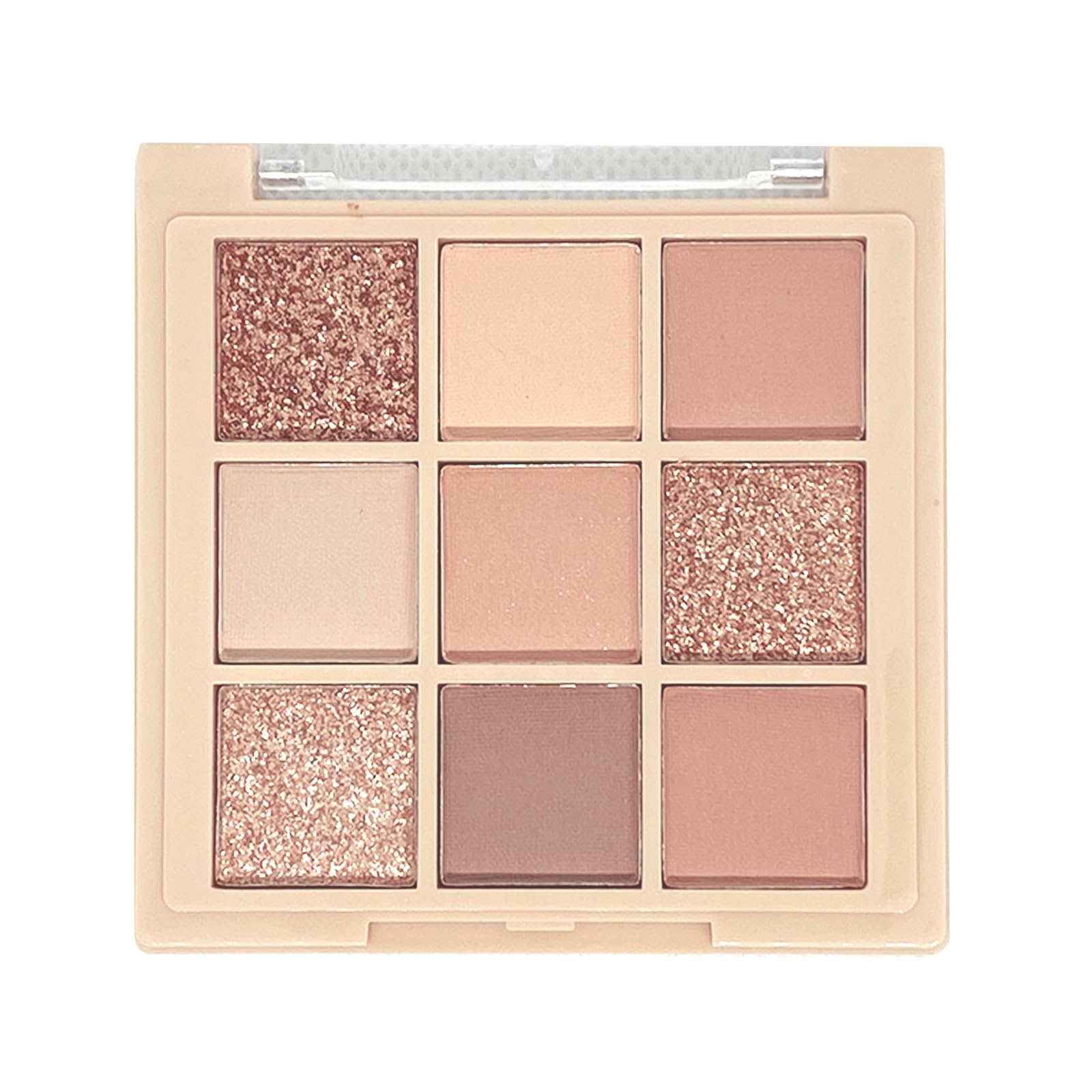 9 Colors Milk Tea Glitter Eyeshadow Palette, Matte Nude Neutral Brown Blendable Shades, Bronzer Champange Gorgeous Pearls Powder Eyeshadow, Sparkling Shimmer Daily Bright Diamond Makeup #01