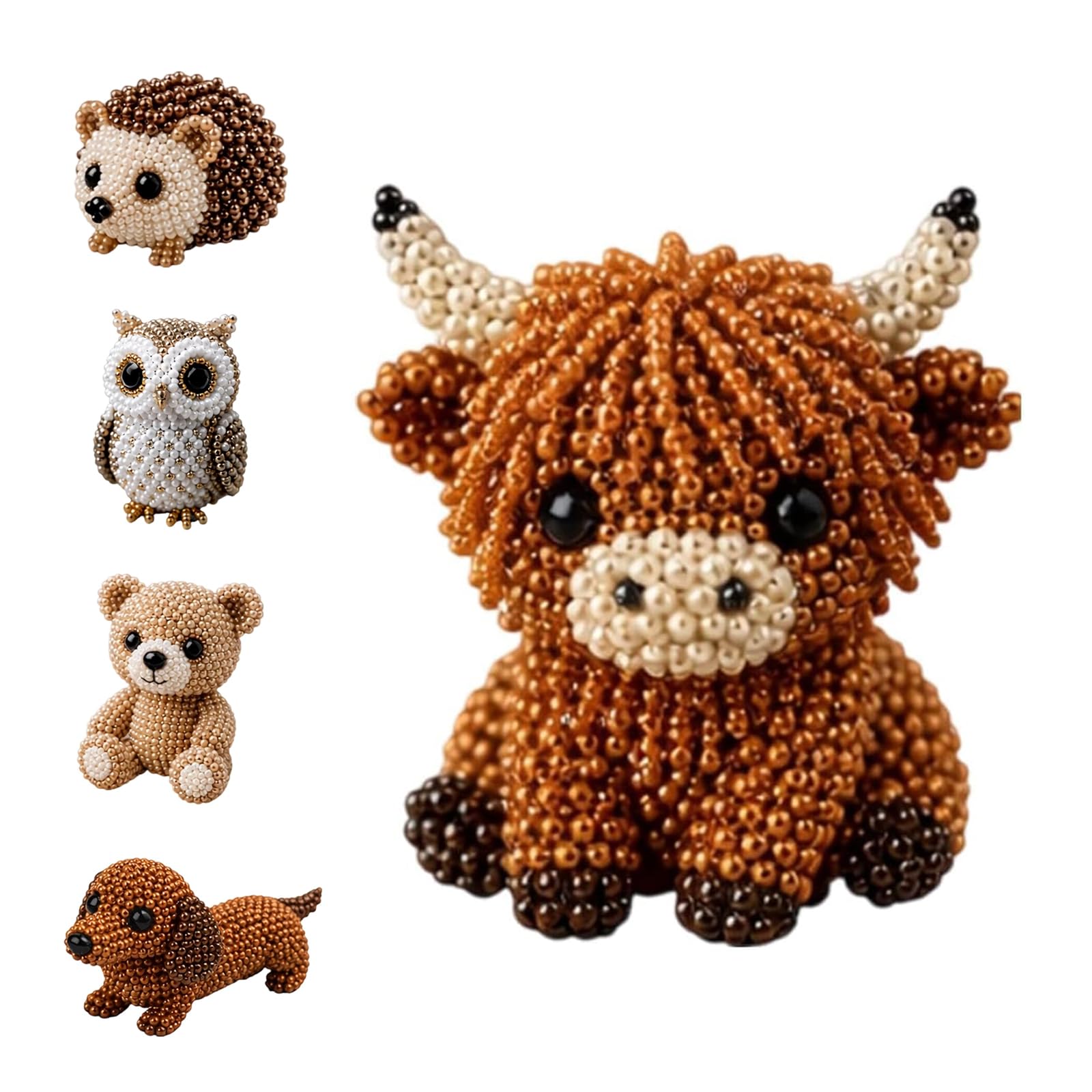 Exylosluxek 3D Beaded Animals Plateau Cattle Craft Beading Kit, 3D Handmade Decorative Highland Cattle Ornament, 1 Pack