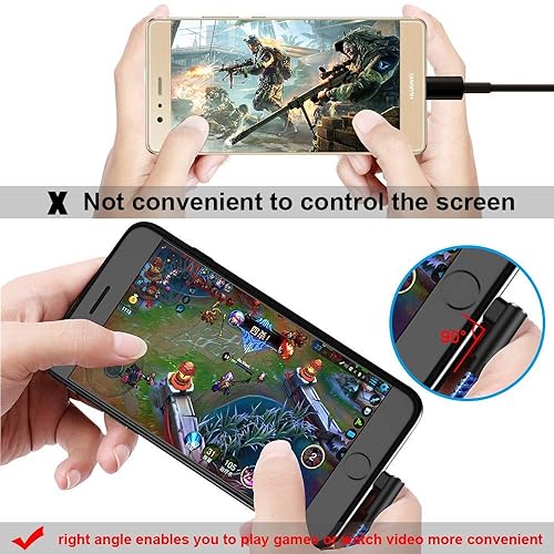 Miniatura 3 de Paquete de 3 cables de carga rápida USB C trenzado de ángulo recto de 6 pies y 90 grados para Samsung Galaxy S25 S24 S23 S22 S21 S20 S10 Plus Ultra