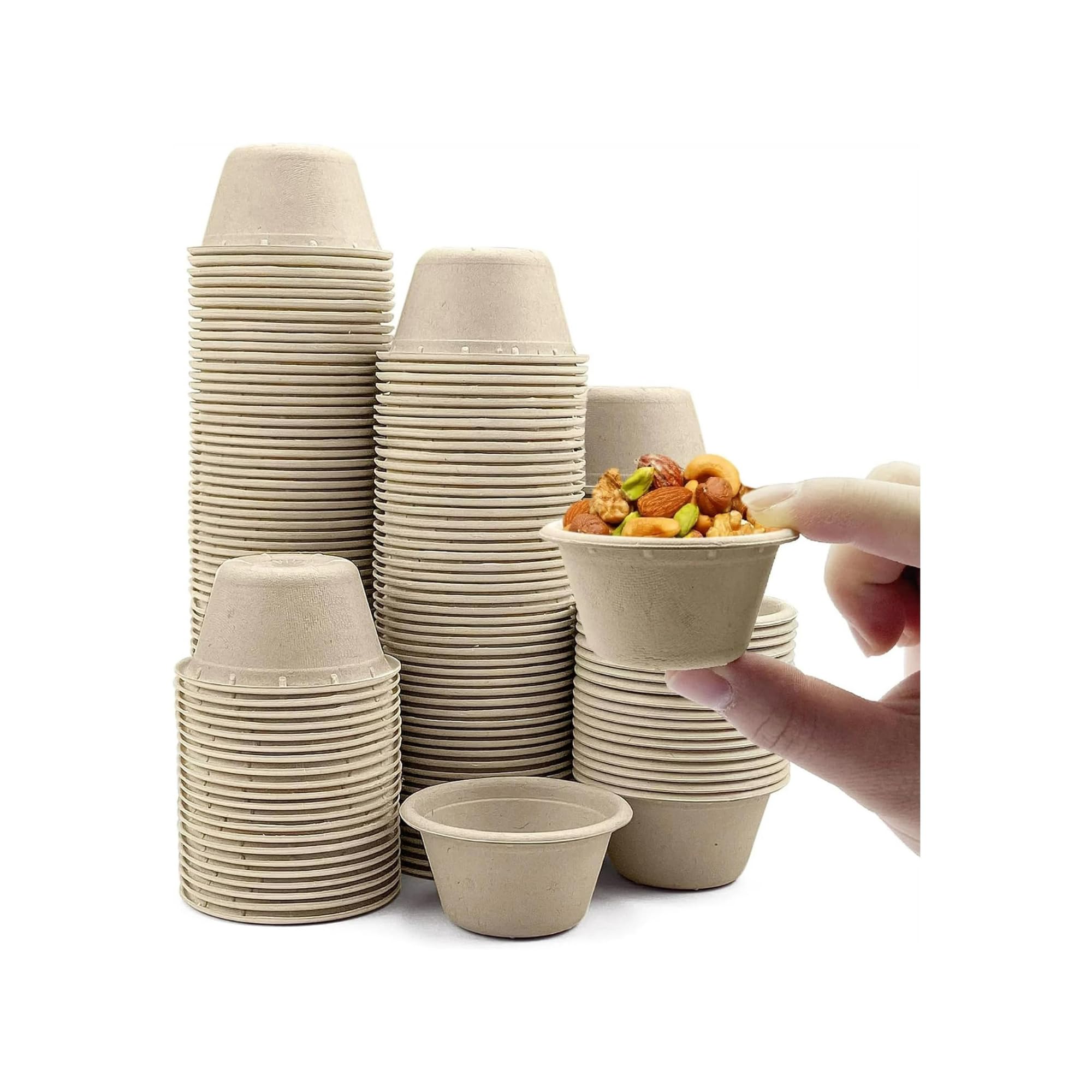 [100 PCS] Halapack 2oz Disposable Sauce Cups with Lids - Bagasse Portion Cup with Lid Sugarcane, Biodegradable Perfect for Sauces, Samples, Condiments, Slime, Jello Shot, Food Storage (4 oz 20 pcs)