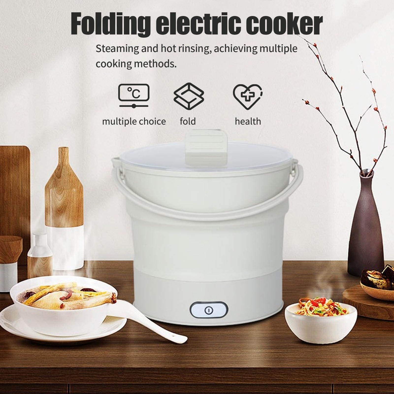 Olla caliente eléctrica, plegable, portátil de viaje de 1 litro, olla eléctrica plegable portátil, olla de cocina, mini cacerola para el hogar, camping, hogar, oficina, viajes