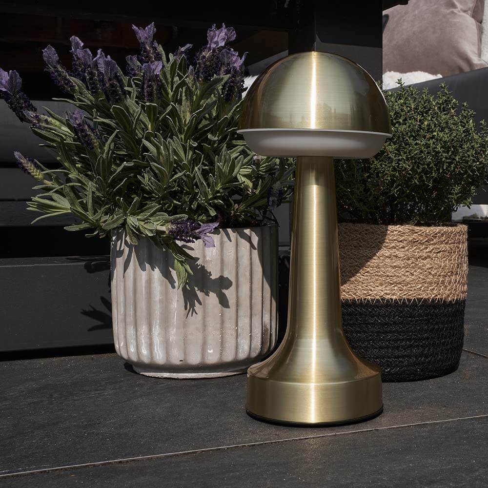 Minisun Brass Mushroom | Contemporary Wireless Brass Touch Table Lamp With An Integrated Rechargeable Led Mood Light | Table Lamps, Home Décor & Improvement Essential