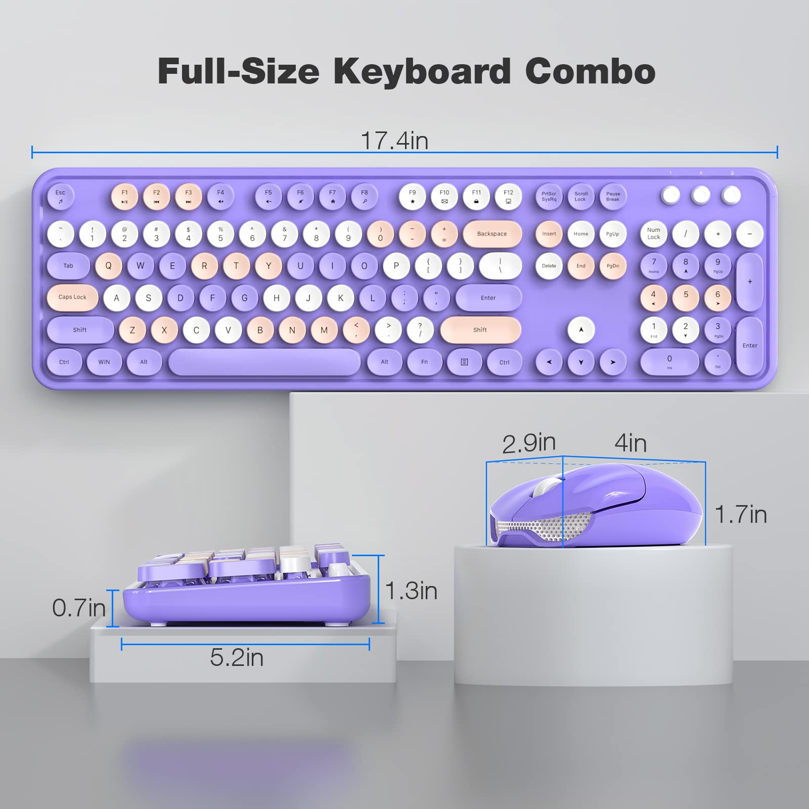 MOFII Wireless Keyboard and Mouse Combo,2.4GHz Retro Full-Size Keyboard with Number Pad and Cute Wireless Mouse for Computer PC Desktops Laptop WindowsxP/7/8/10(): Purple Colorful-B