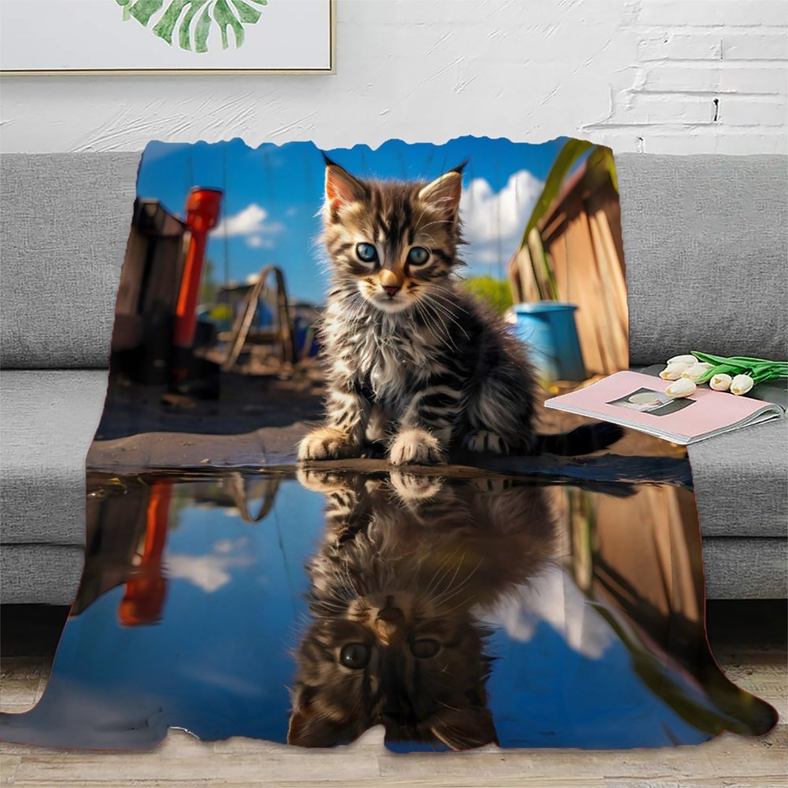Jeté de Canapé Chat 3D en Polaire Douce pour Soirées Cocooning en Famille