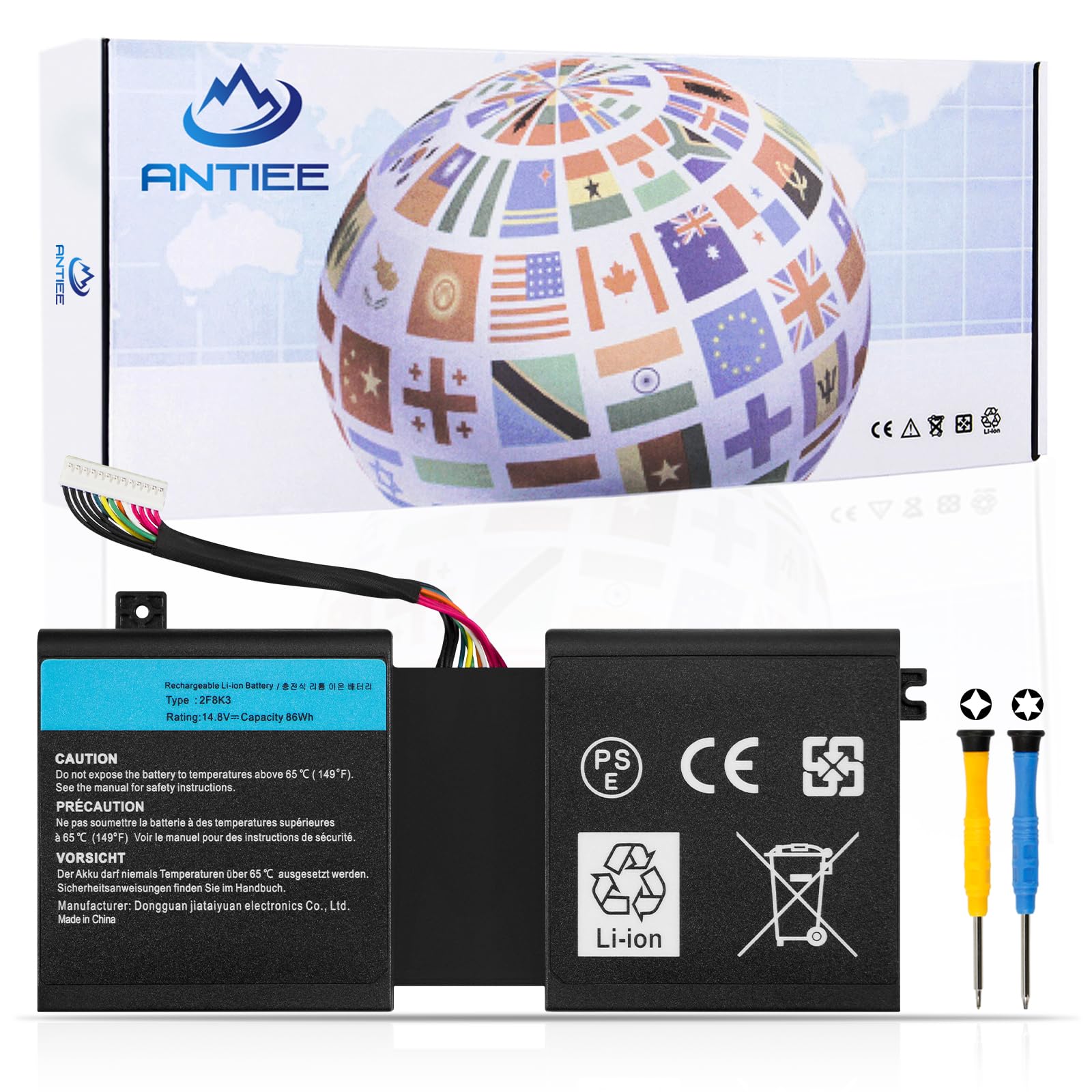 ANTIEE 2F8K3 Laptop Battery for Dell Alienware 17 R1 17X M17X-R5, Alienware 18 R1 18X M18X-R3 Series P18E P18E001 P19E P19E001 02F8K3 G33TT KJ2PX 0KJ2PX 0G33TT 0NU209 451-BBCB 86Wh - with Tools