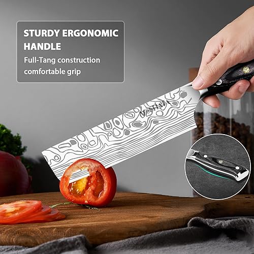 Miniatura 4 de MOSFiATA Nakiri - Cuchillo de cocina de 7 pulgadas, cuchillo de cocina de acero inoxidable de alto carbono 5Cr15Mov con mango ergonómico de madera