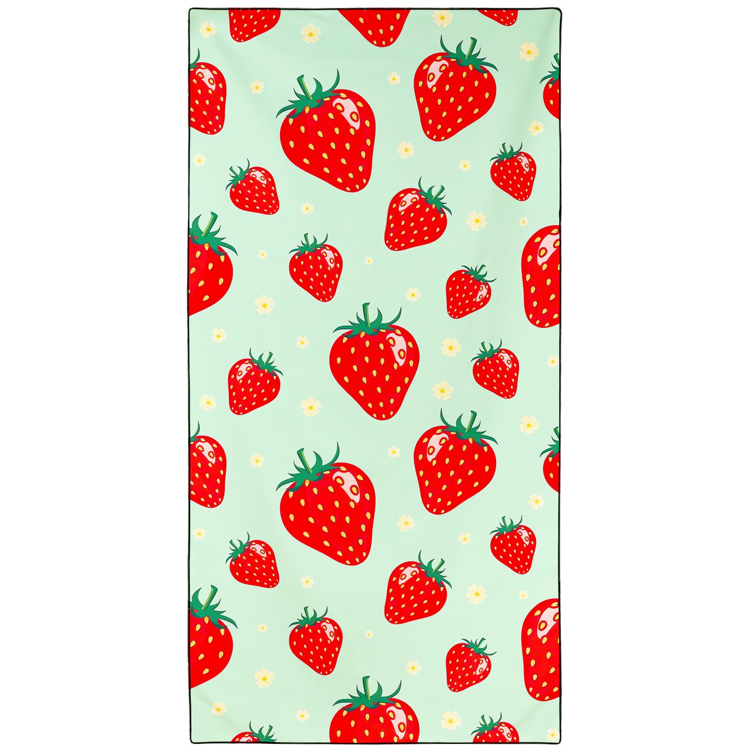 Violetpos Mint Green Strawberry Beach Towel, Extra Large 180x90 cm 250GSM Microfibre, Sand Free Quick Dry, Ideal Vacation Gifts with Carry Bag for Pool Cruise Camping