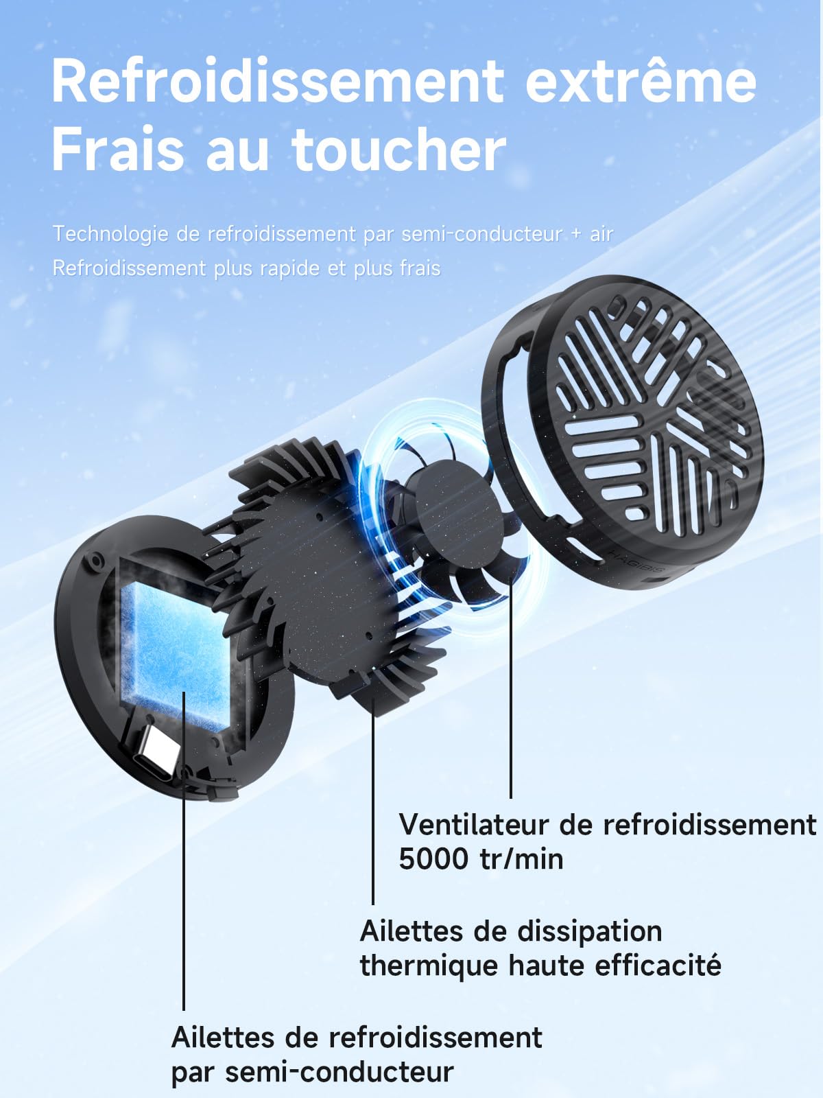 Hagibis Refroidisseur Smartphone Magnetique Ventilateur Radiateur Noir | Refroidissement semi-conducteur ultra rapide pour jeux et live. Design magnétique fin, ultra silencieux avec 3 vitesses.