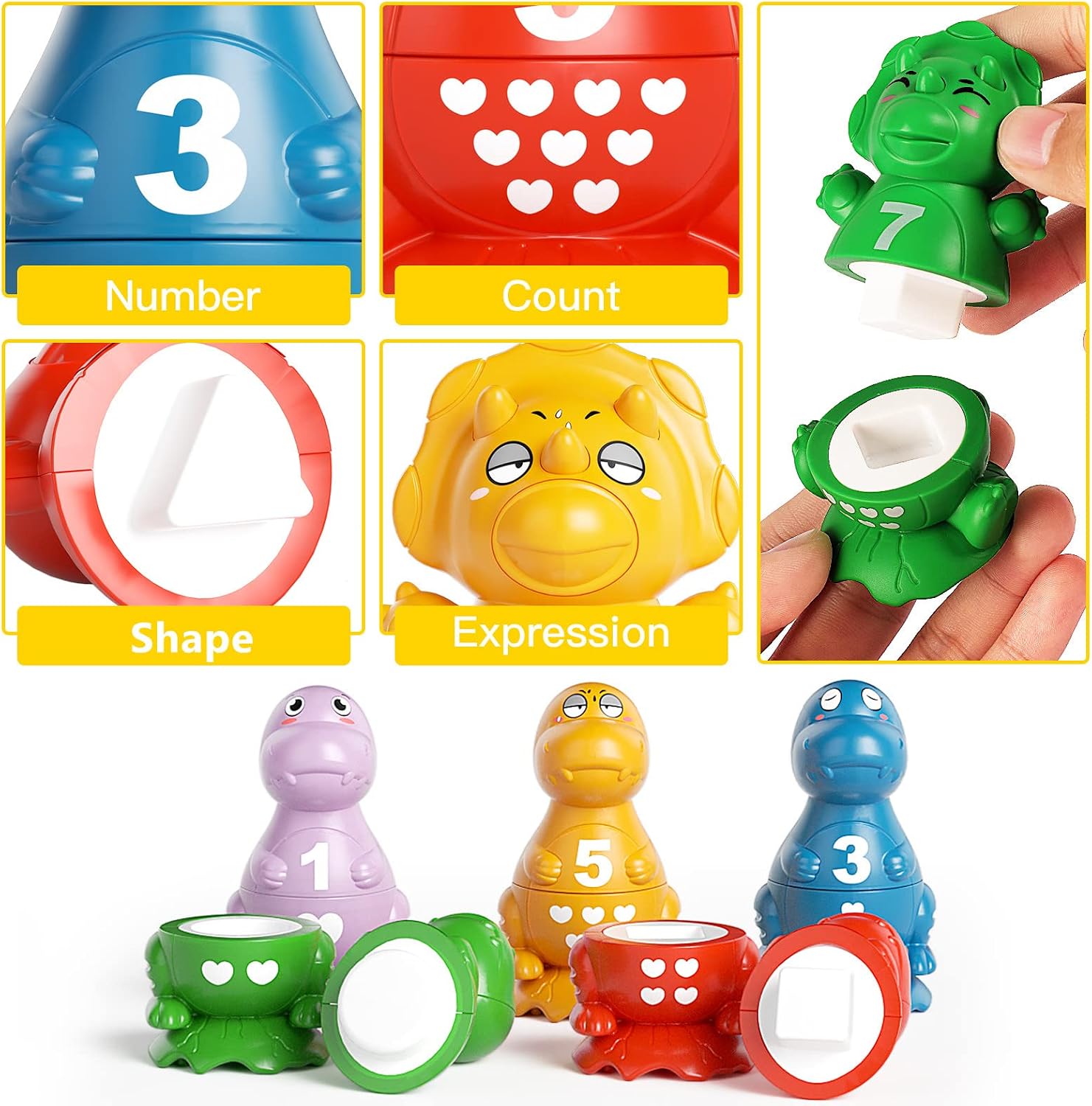 Snap-n-Learn Matching Dinosaurs, Toddler Stacking Sorting Toys, Educational Preschool Counting Dinos Learning Building Toy, Fine Motor Skills Learning Game Gifts for 18 Months 2 3 4 Year Old Boys Girl