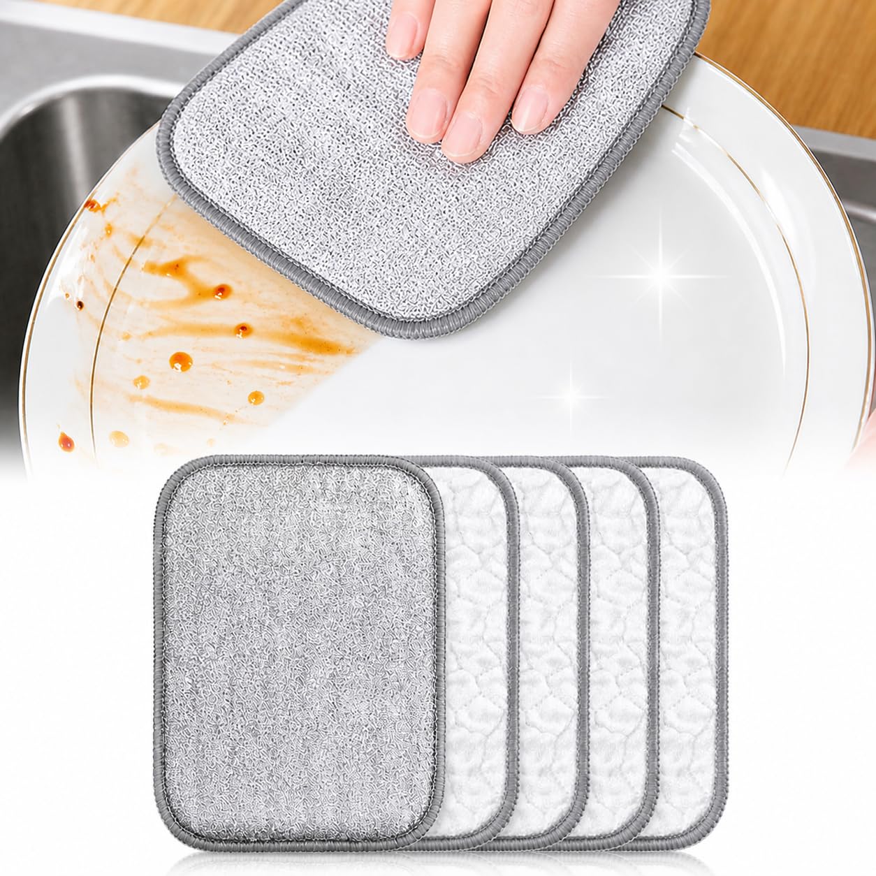 AIFOOLE Multipurpose Wire Dishwashing Rags for Wet and Dry, Reusable Non Scratch Wire Dishcloths, Double Sided Stainless Steel Cleaning Cloths for Kitchen Sinks, Dishes, Pots and Pans (5PCS)