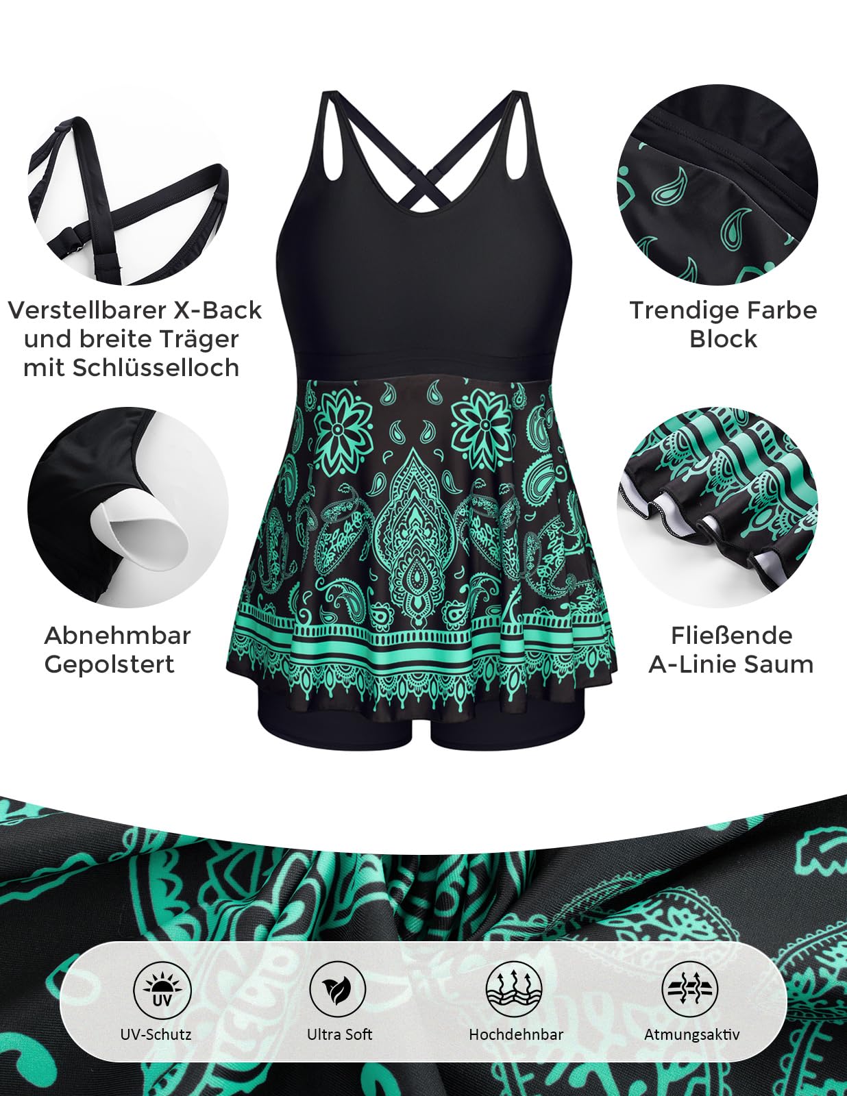 Hanna Nikole Costume da Bagno Due Pezzi da Donna con Controllo della Pancia e Vita Alta Costume da Bagno Vintage con Gonna