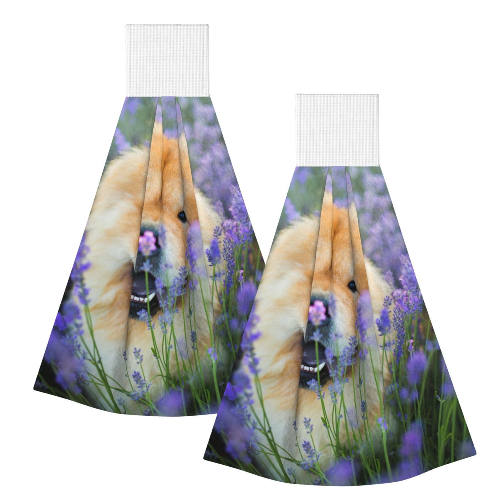 DOPKLNA Chow-Chow Sweet Fluffy Brown Dogs Purple Wild, 2 Pcs Hanging Coral Fiber Hand Towels for Bathroom, Absorbent Kitchen Towels
