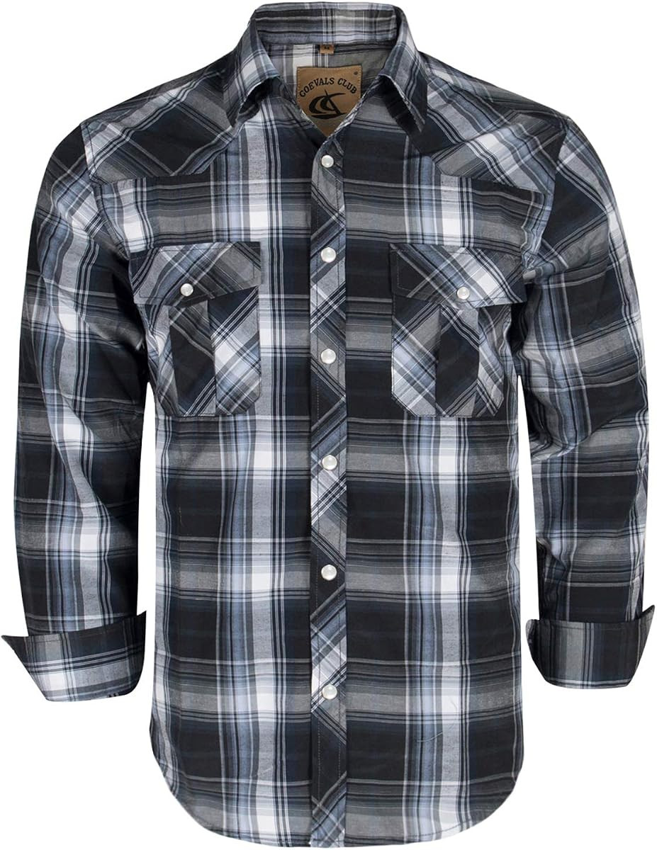 Camisas de trabajo informales con broche de perlas y manga larga de vaquero occidental para hombre