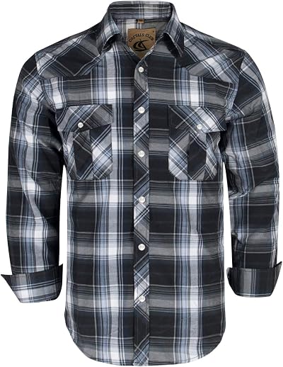 Coevals Club Men's Western Cowboy Long Sleeve Pearl Snap Casual Button Down Up Work Shirts