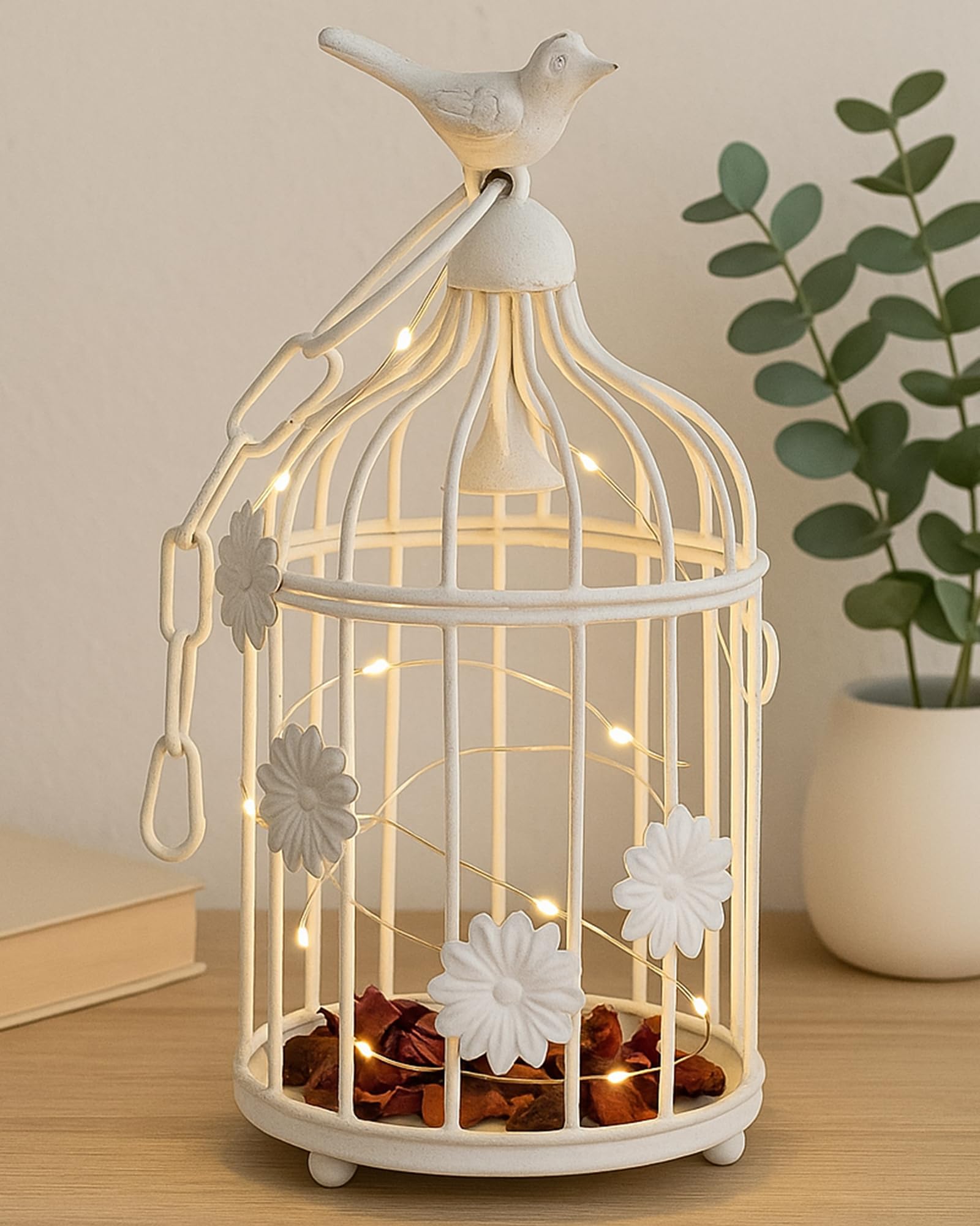Homesake® Iron Decorative Hanging Candle Cage with Hanging Chain,Ramadan Decorations for Home,ramzan Decoration Items Cork String Light Tabletop or Hanging Tealight Holder Candle Holder (Small White)-image-46