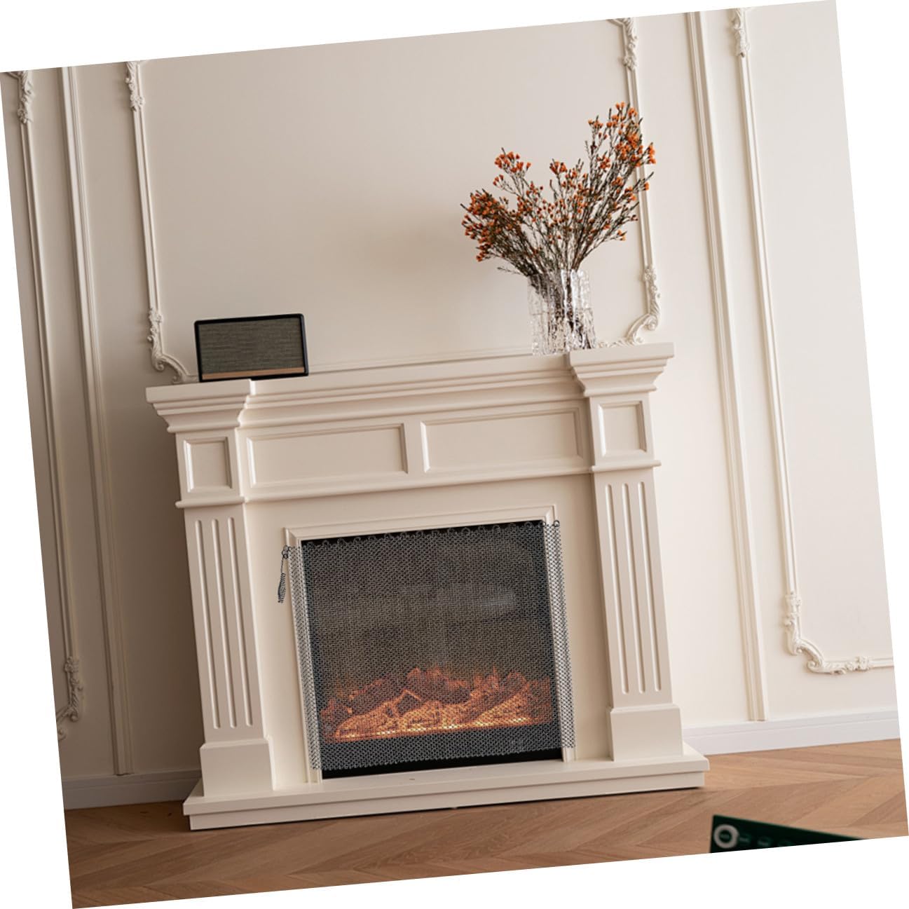 Fireplace Mesh Screen Curtain 2pcs 24x22 Inch Metal Fire Screen Panels Fire-Resistant Spark Guard Hanging Curtain for Wood Stove Protection