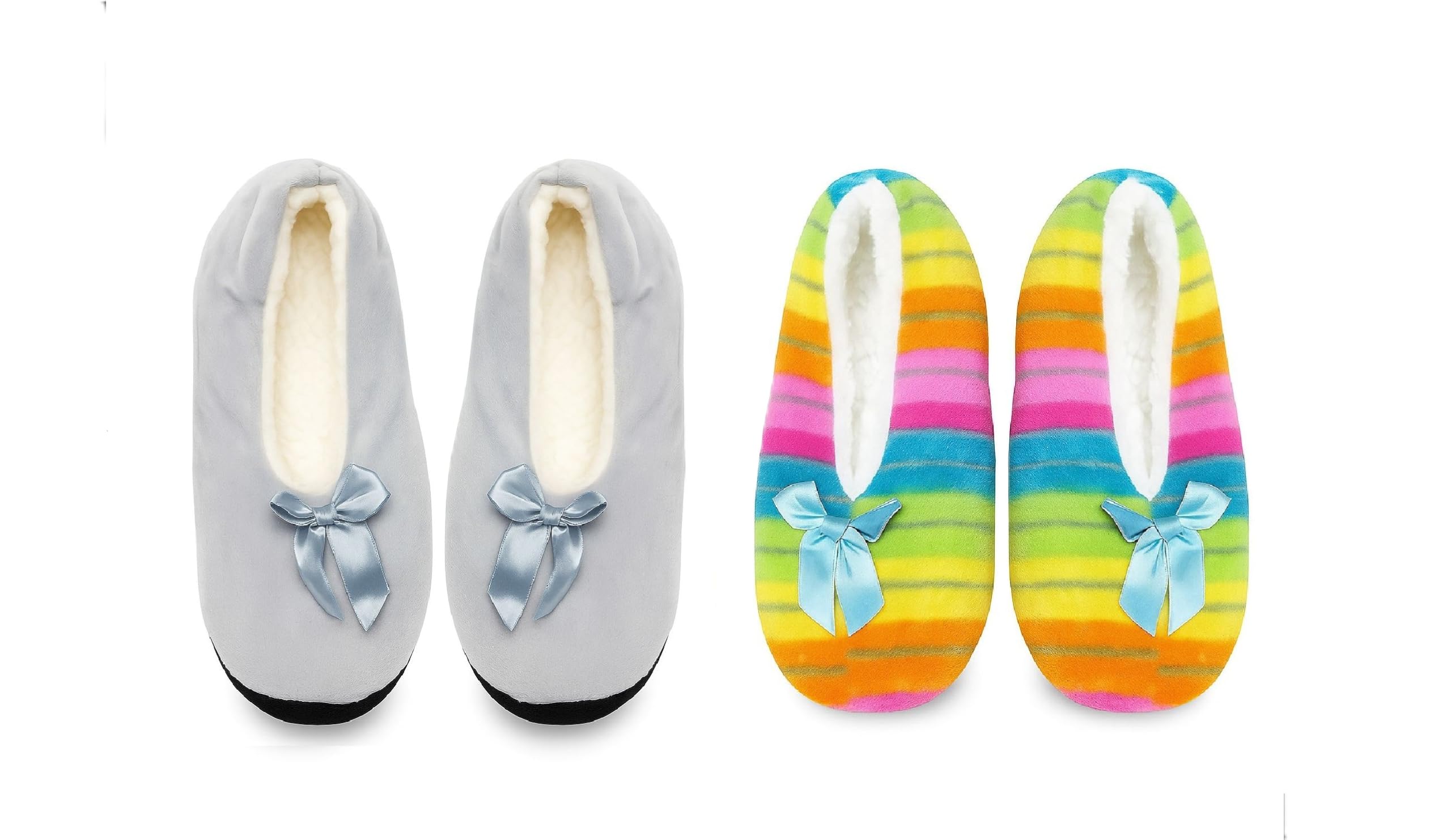 ANESHA Women's Ballet Slipper House Shoes - Plush & Warm Fleece Lining - Non-Slip Dots on Sole - 2-Pack with Decorative Bow MULTICOLOR-picture-11