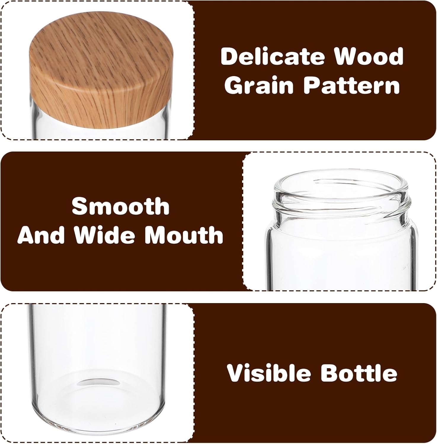 6 Pack Glass Bottles with Lids 12 oz Juicing Bottles Reusable Glass Wide Mouth Juice Bottle for Juicing Airtight Leak Proof Drinking Milk Water Bottle for Juice Tea Milk Storage