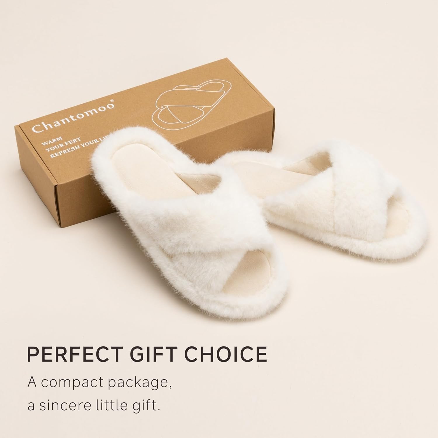 Chantomoo Womens Slippers Memory Foam Fuzzy Cross Band Faux Fur Slippers for Women Gift - Image 5
