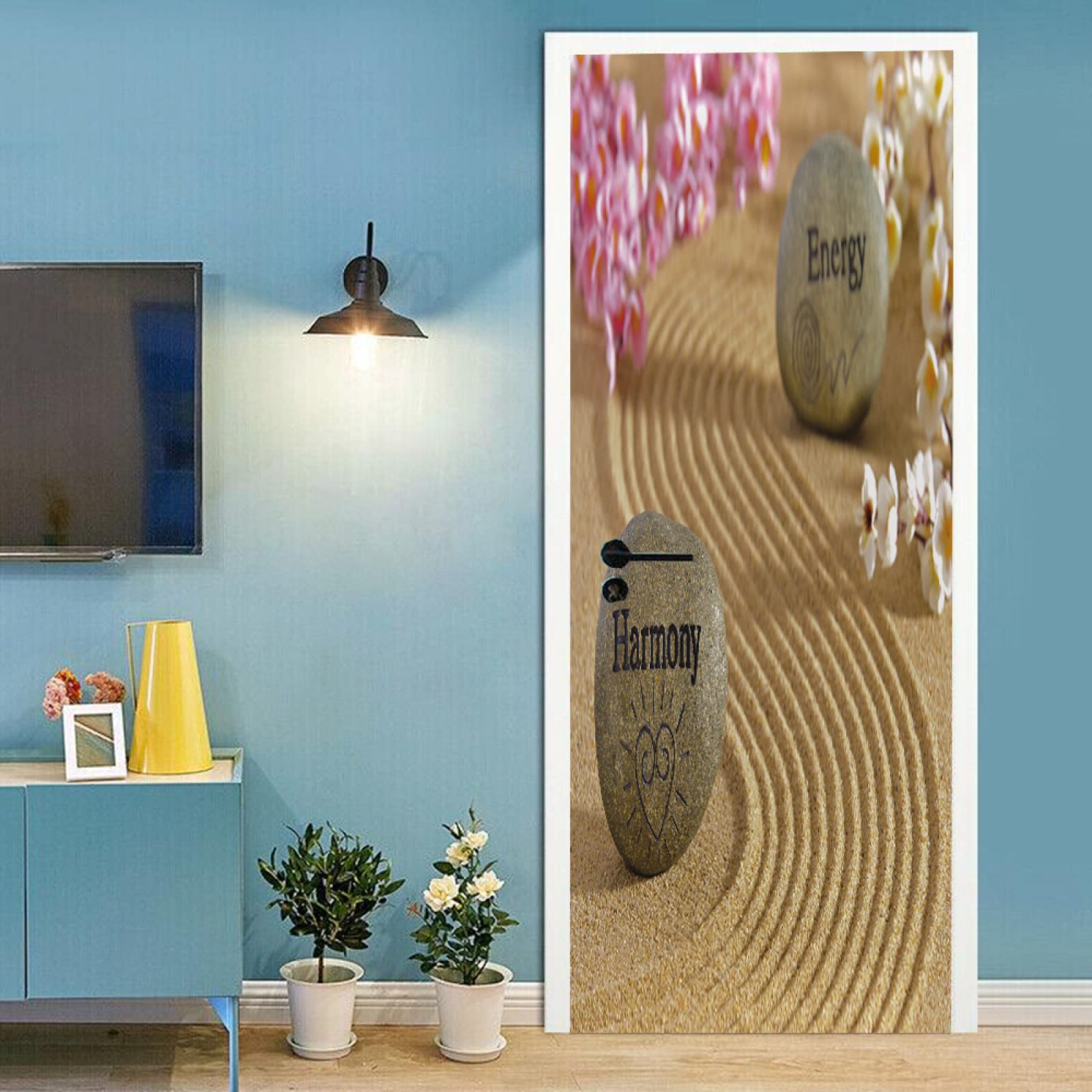 Sticker Porte Vague Pierre Autocollant Mural Design Vagues De Sable - Décoration Adhésive Imperméable Pour Portes Et Murs Sticker Déco Sable Vague