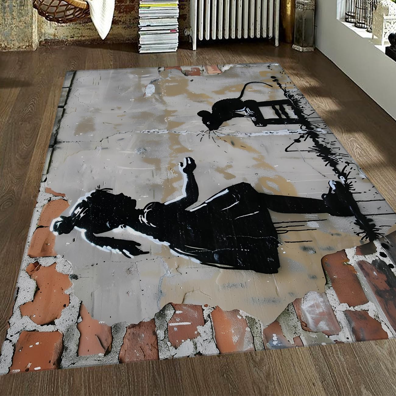 Tapis lavable et antidérapant grand format en fausse laine grise pour cuisine