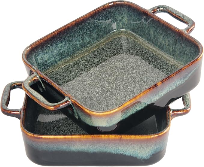 Porcelain Casserole Dishes - Baking Dish for Oven, 32 OZ Ceramic Lasagna Pans, Oven Safe Bakeware for Kitchen Cooking, Cake, Banquet and Dinner, Square 2 pieces 9.8 Inch
