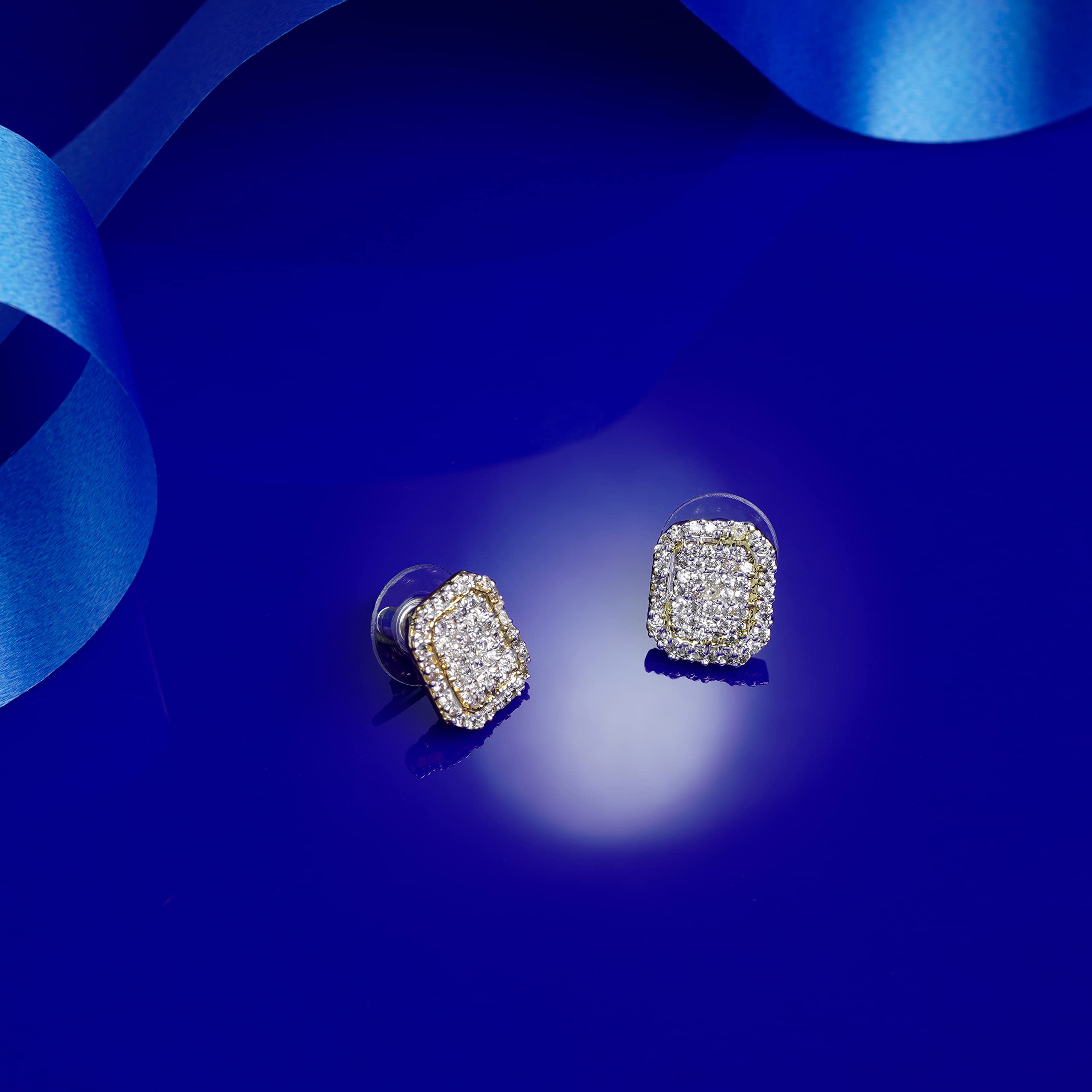 Baguette Stud Earrings 24Kt Silver Plated AD Royal for Women