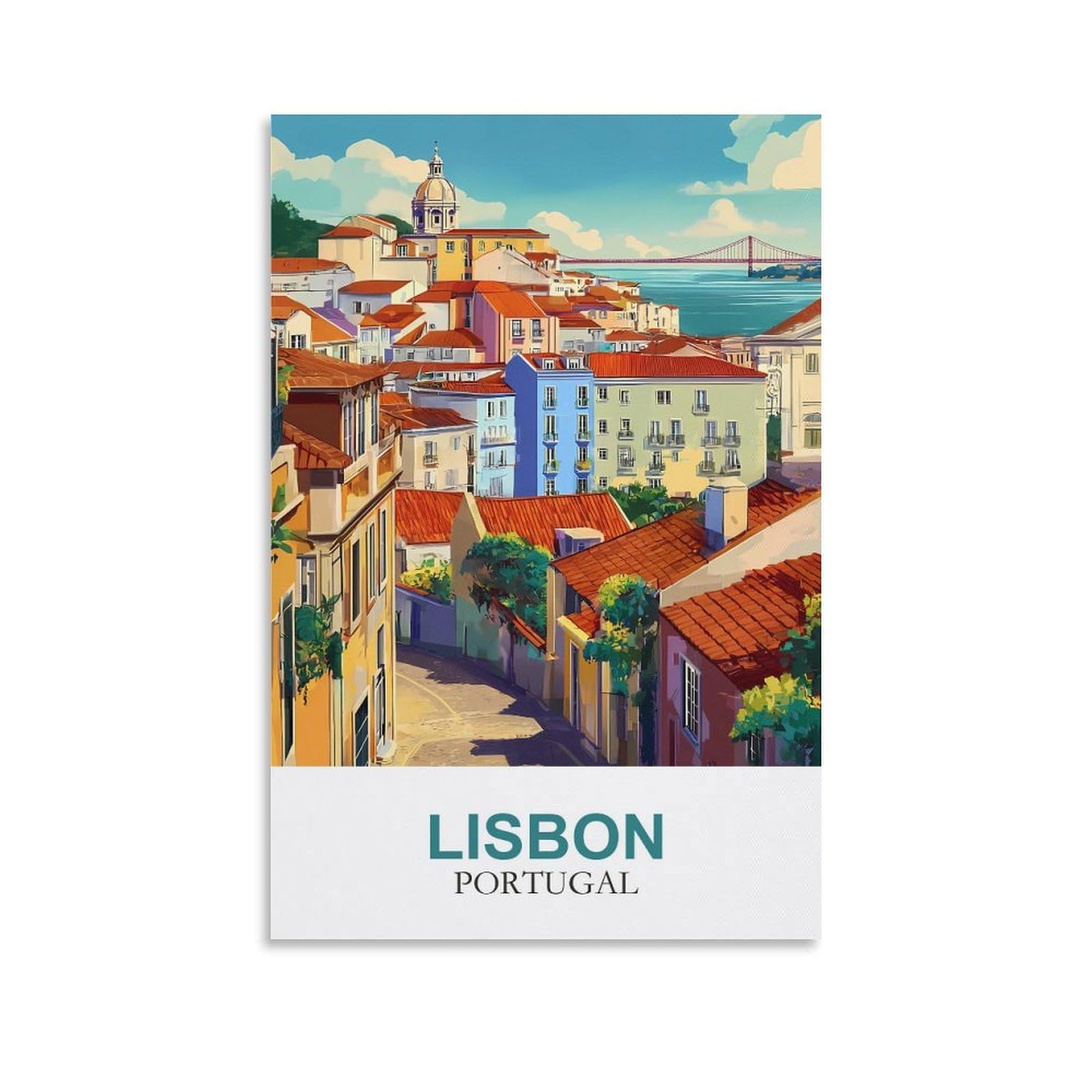 Ymqwjylw Unframe-Style Lisbon Portugal Vintage Travel Poster 08X12inch(20X30cm) Canvas Printing Home Decor Wall Art Prints