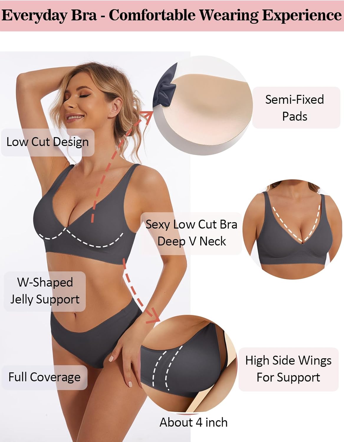 Deep V Bra Low Cut Sexy Push Up Bralettes for Women Padded Comfy Smoothing Wireless Lifting Bras Seamless Bralette - Image 5