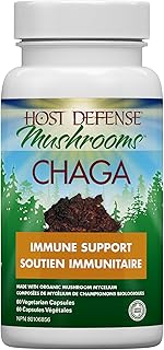 Host Defense Chaga Mushroom 60 Capsules Immune Support Supplement with 55% Polysaccharides & 1000mg Chaga Mushroom Supplement Powder per serving