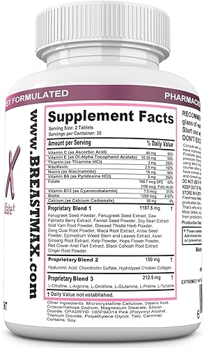Miniatura 6 de BREASTMAX Suplemento de ampliación de senos más grande, levantamiento de senos y plenitud, píldoras para mejorar el busto. 60 tabletas
